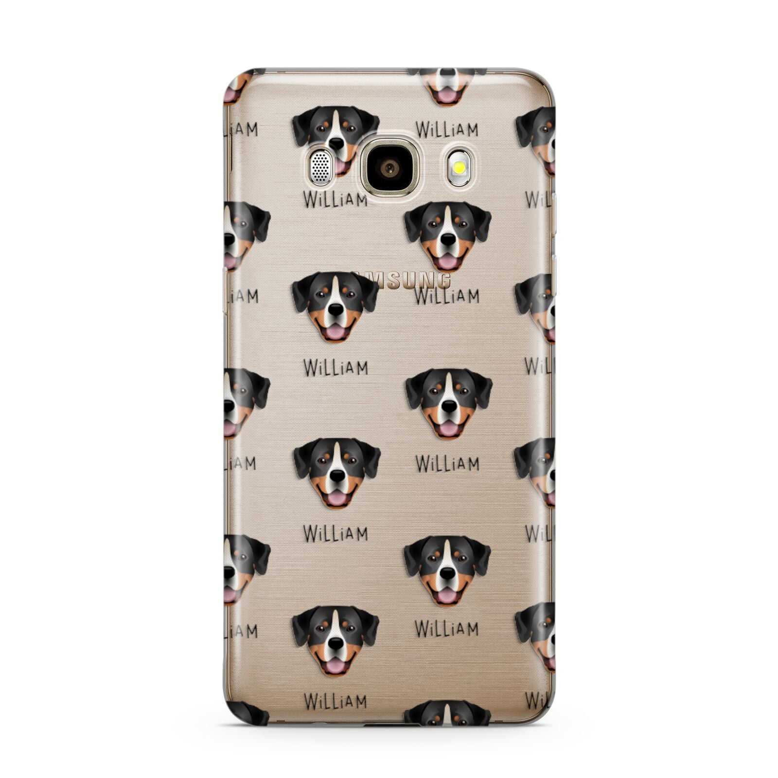 Entlebucher Mountain Dog Icon with Name Samsung Galaxy J7 2016 Case on gold phone
