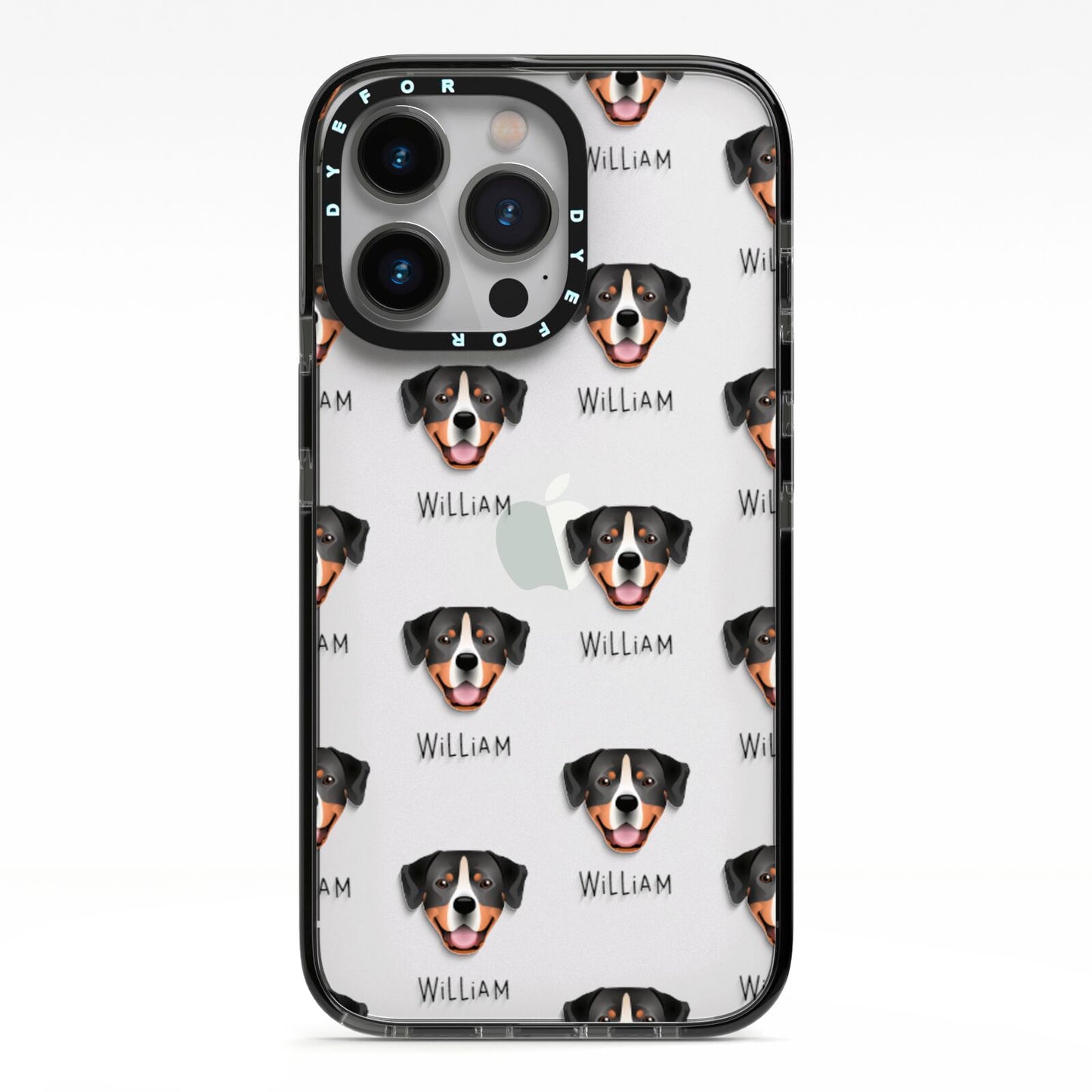 Entlebucher Mountain Dog Icon with Name iPhone 13 Pro Black Impact Case on Silver phone