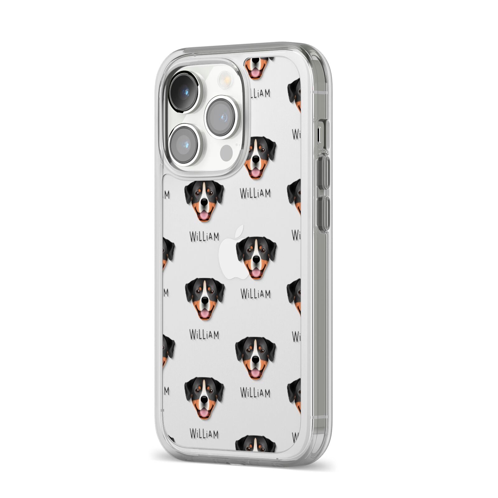 Entlebucher Mountain Dog Icon with Name iPhone 14 Pro Clear Tough Case Silver Angled Image