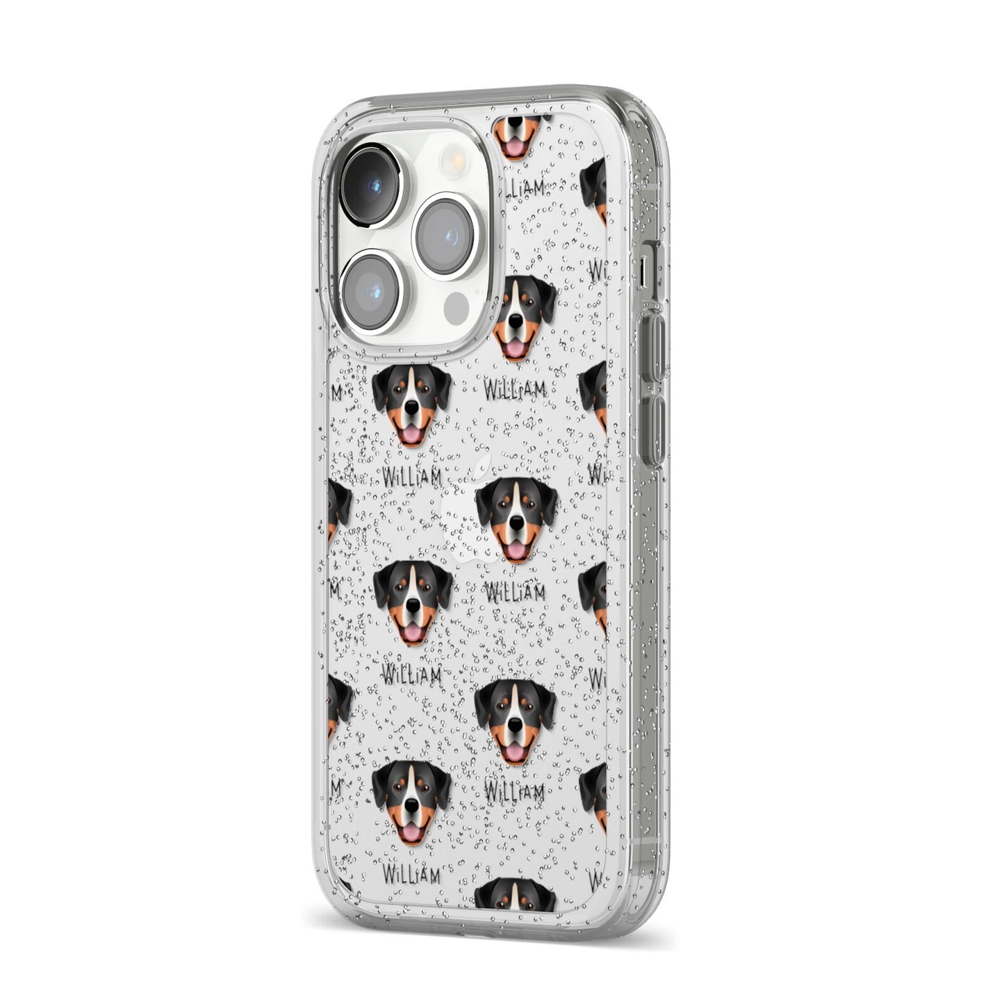 Entlebucher Mountain Dog Icon with Name iPhone 14 Pro Glitter Tough Case Silver Angled Image