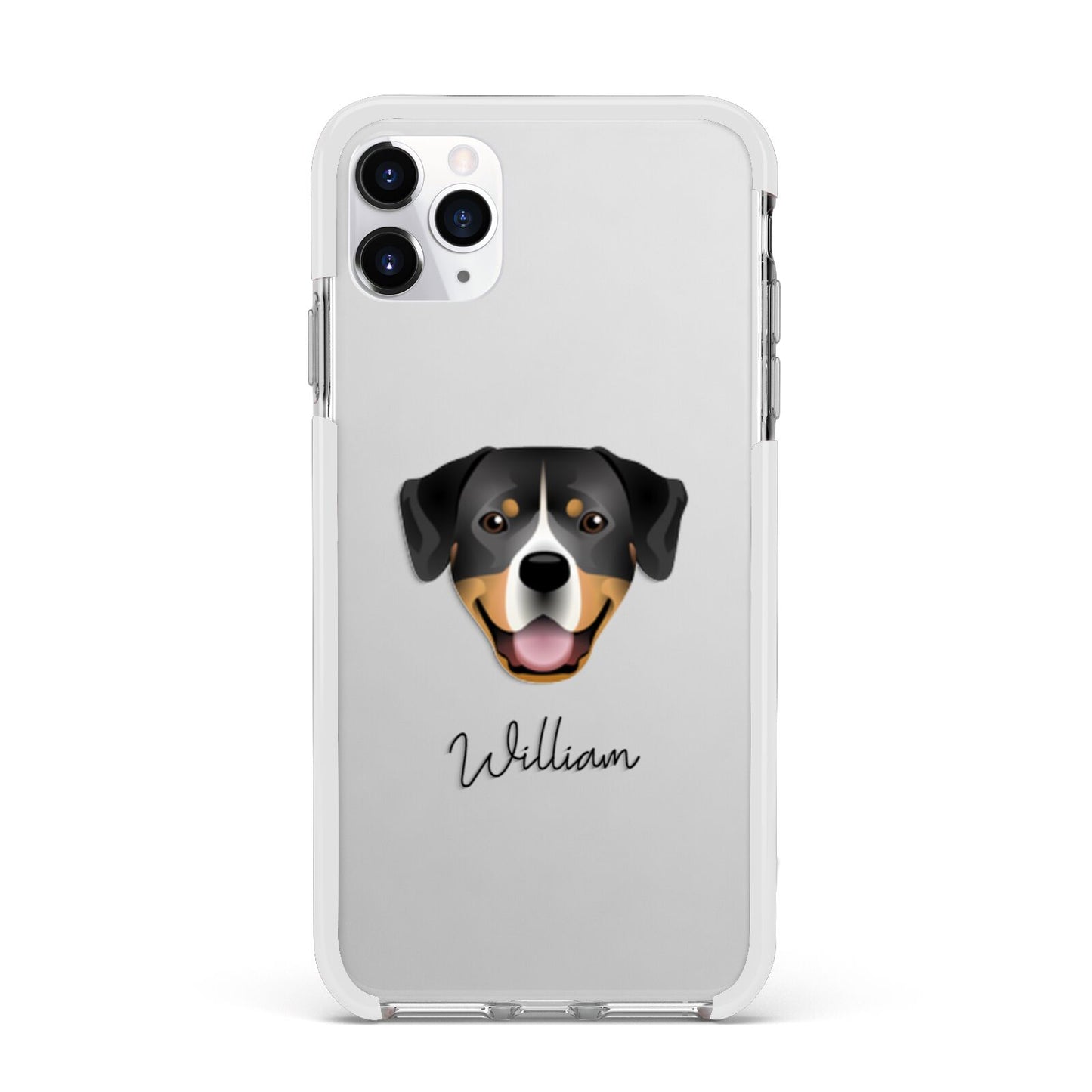 Entlebucher Mountain Dog Personalised Apple iPhone 11 Pro Max in Silver with White Impact Case