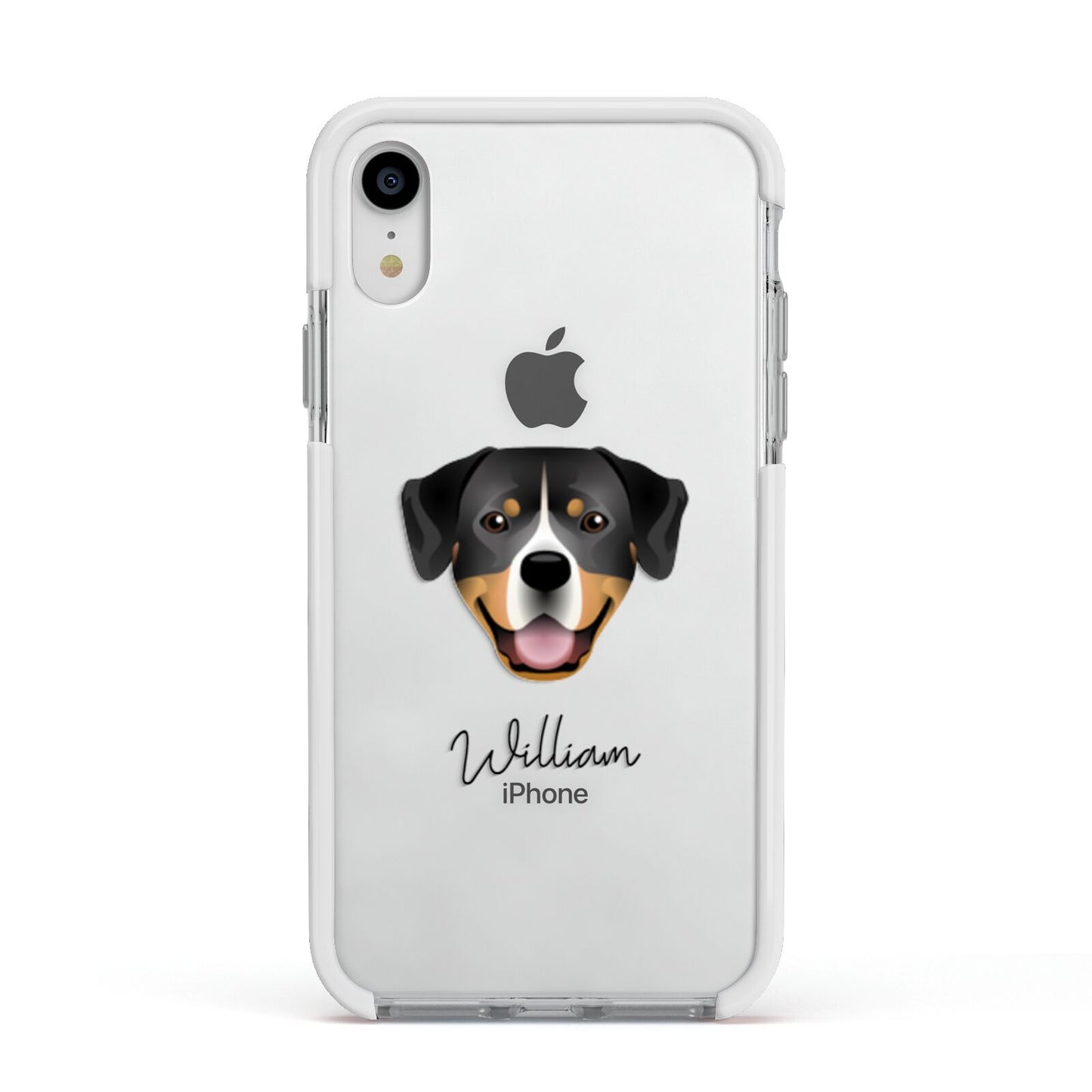 Entlebucher Mountain Dog Personalised Apple iPhone XR Impact Case White Edge on Silver Phone