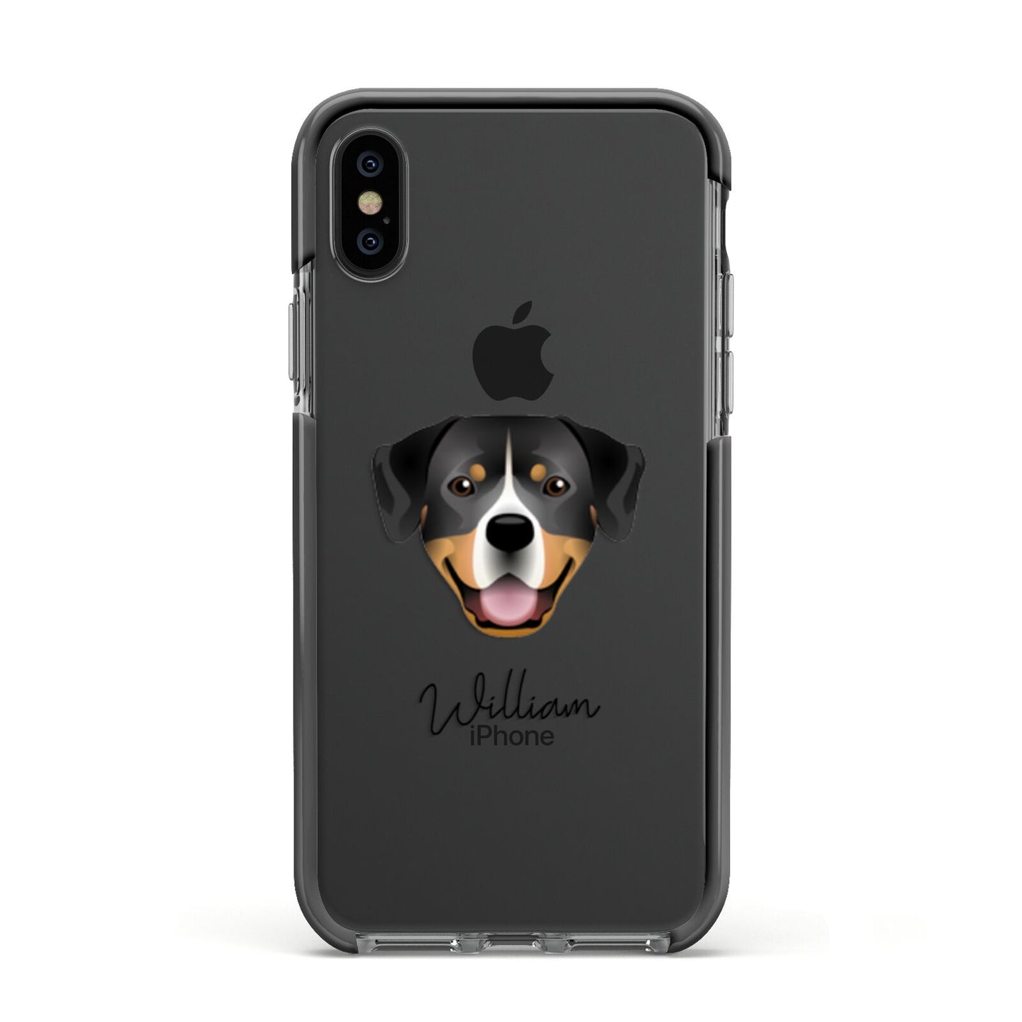 Entlebucher Mountain Dog Personalised Apple iPhone Xs Impact Case Black Edge on Black Phone