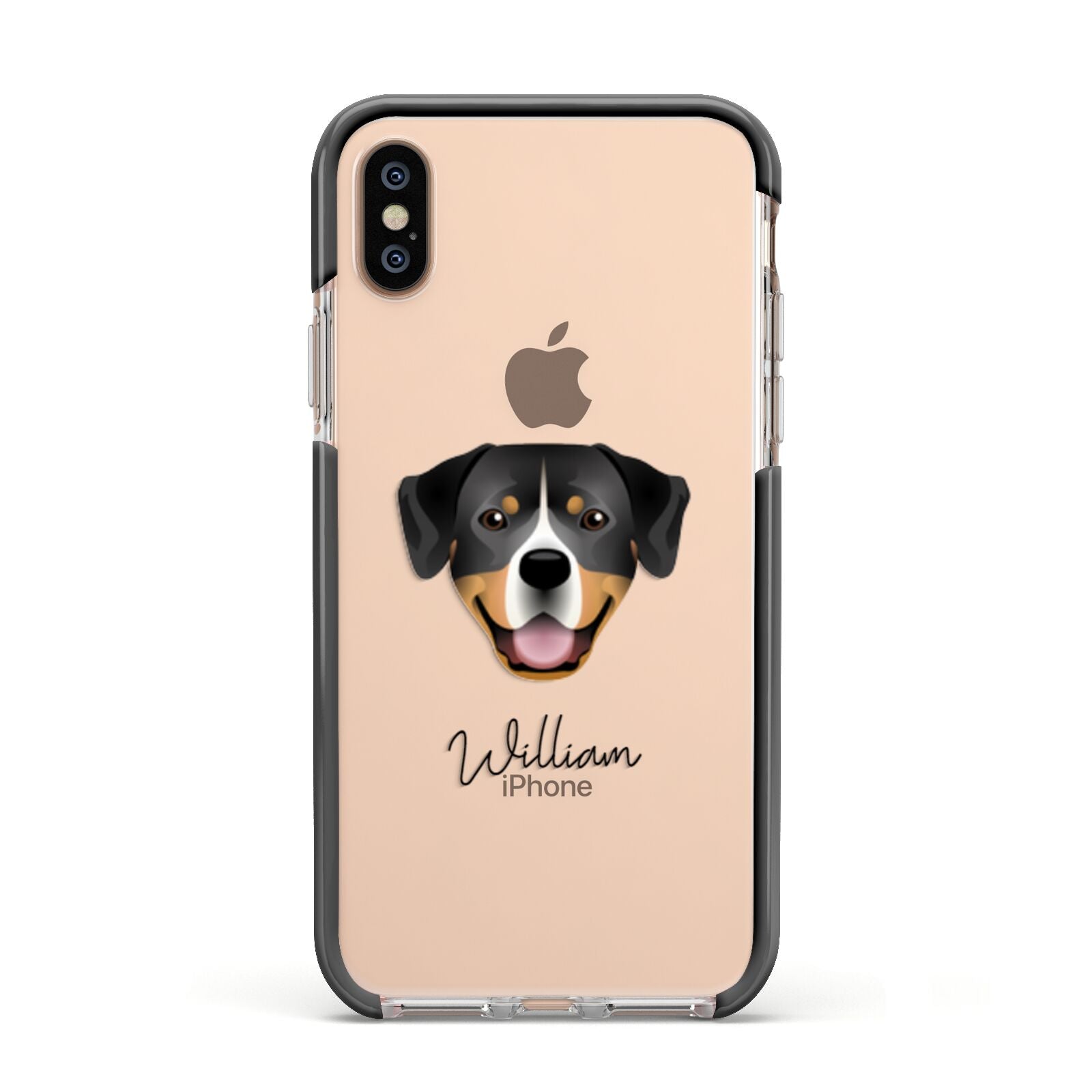 Entlebucher Mountain Dog Personalised Apple iPhone Xs Impact Case Black Edge on Gold Phone