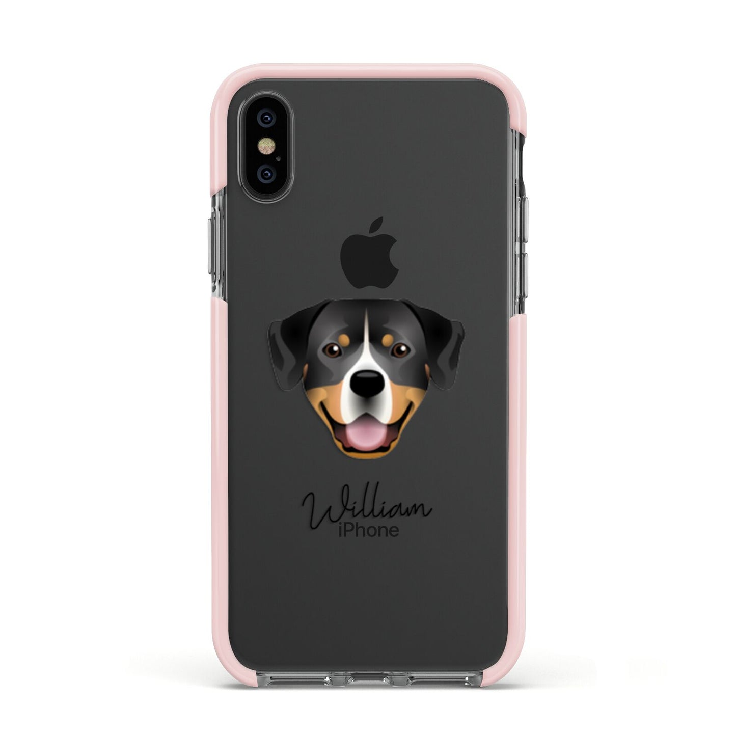 Entlebucher Mountain Dog Personalised Apple iPhone Xs Impact Case Pink Edge on Black Phone