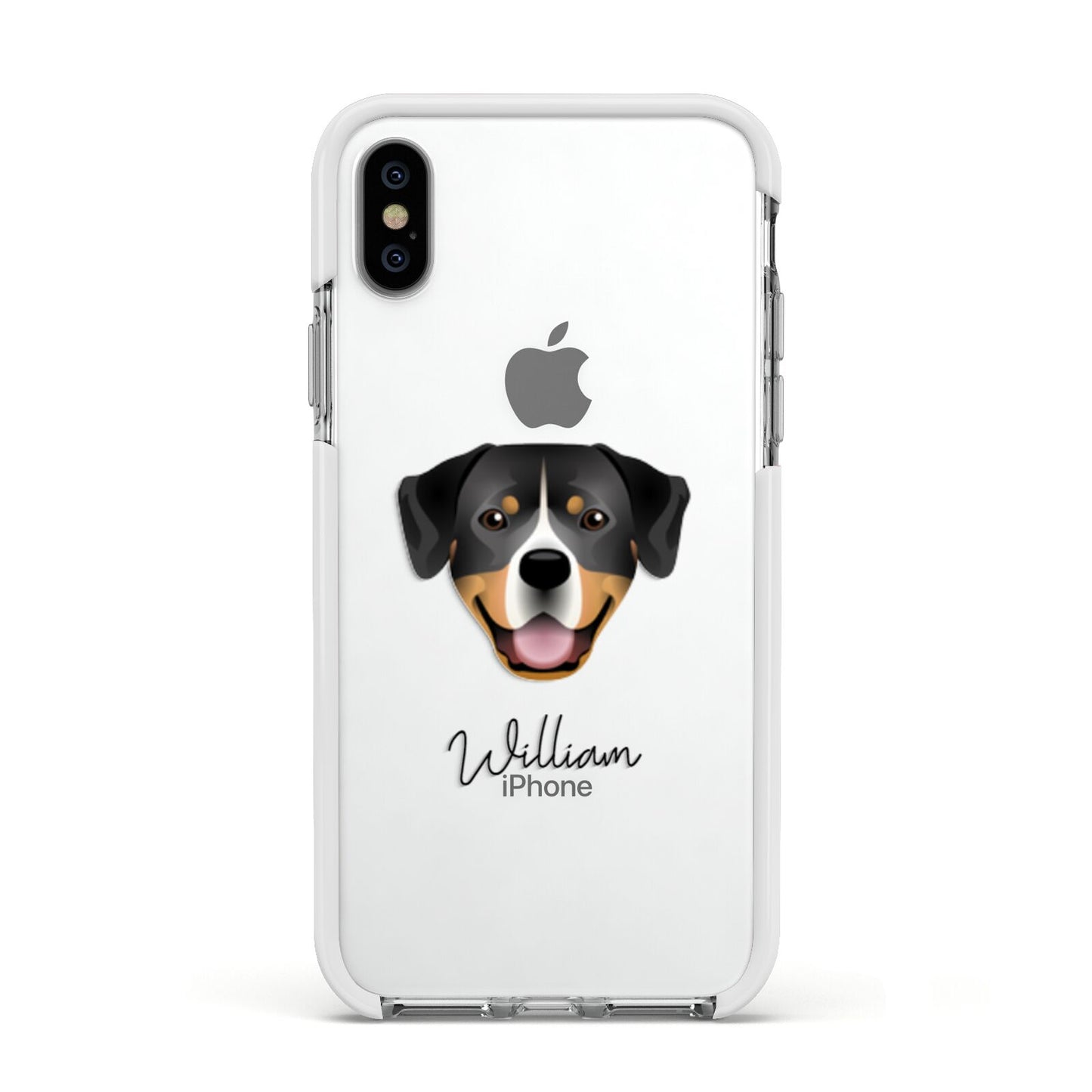 Entlebucher Mountain Dog Personalised Apple iPhone Xs Impact Case White Edge on Silver Phone