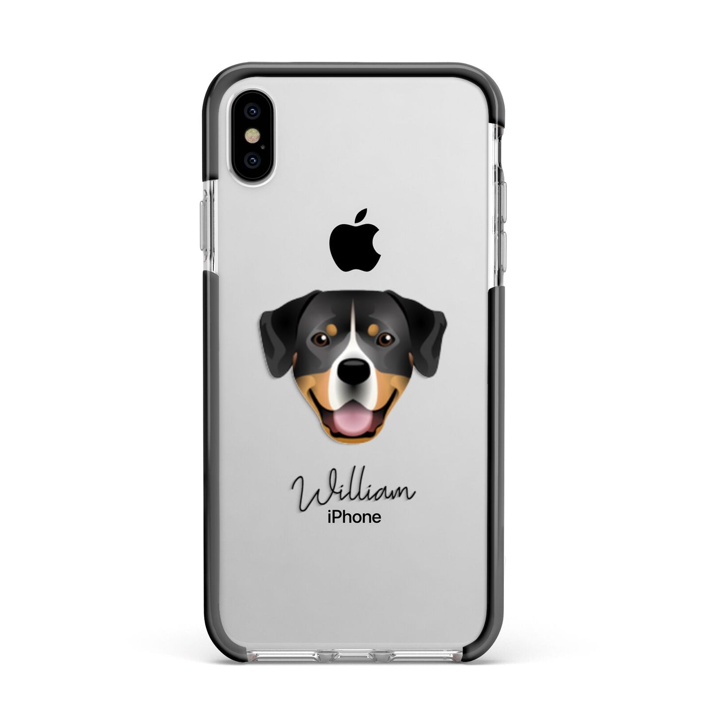 Entlebucher Mountain Dog Personalised Apple iPhone Xs Max Impact Case Black Edge on Silver Phone