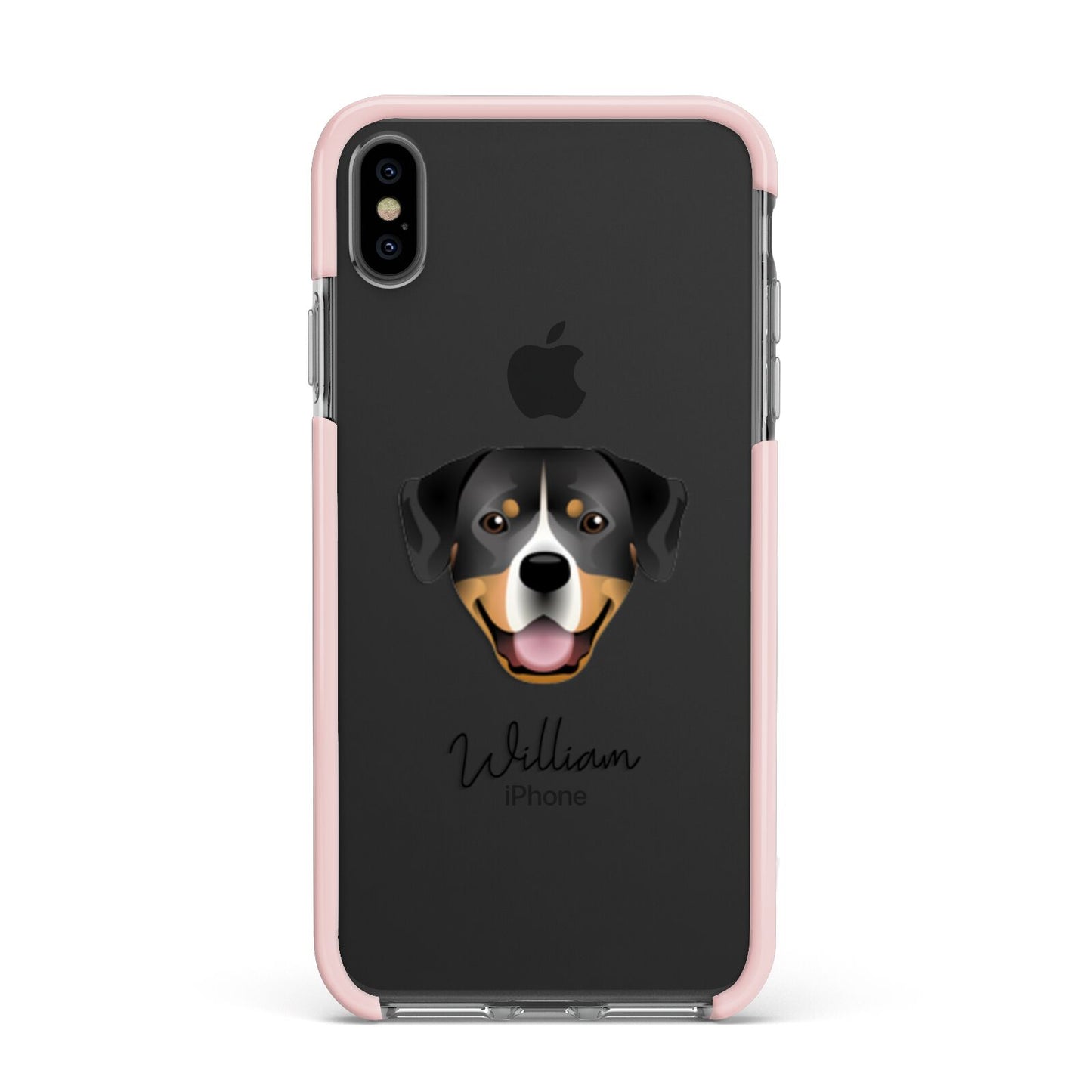 Entlebucher Mountain Dog Personalised Apple iPhone Xs Max Impact Case Pink Edge on Black Phone