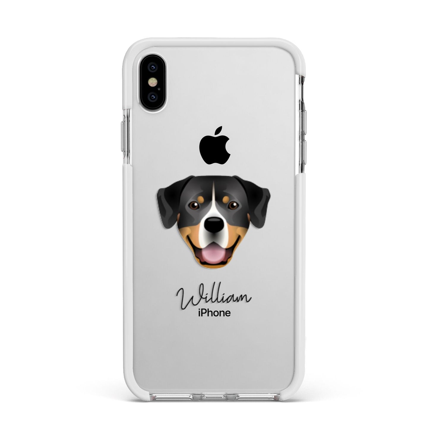 Entlebucher Mountain Dog Personalised Apple iPhone Xs Max Impact Case White Edge on Silver Phone