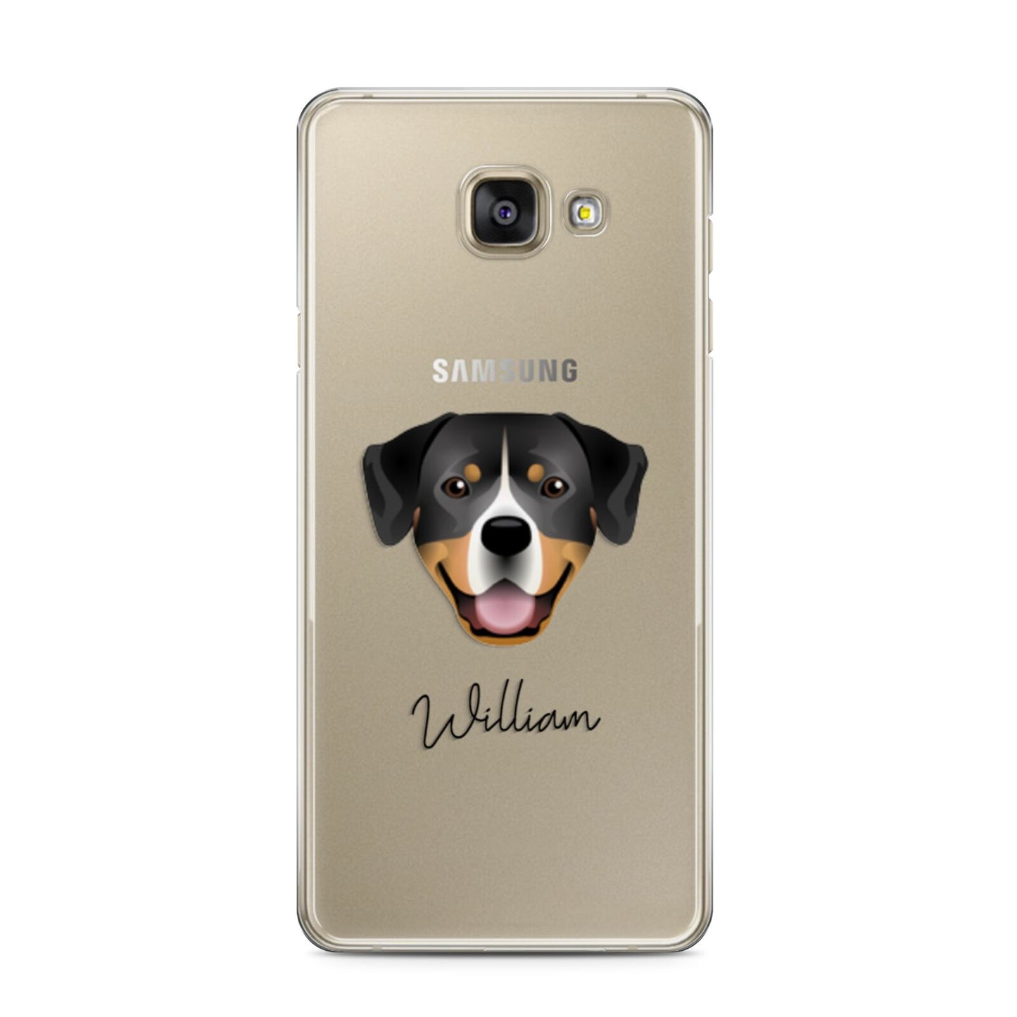 Entlebucher Mountain Dog Personalised Samsung Galaxy A3 2016 Case on gold phone