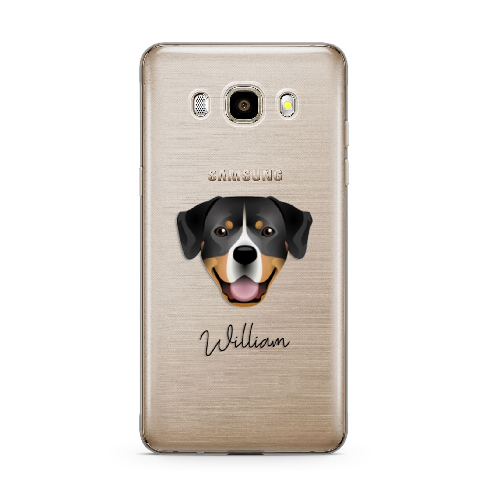 Entlebucher Mountain Dog Personalised Samsung Galaxy J7 2016 Case on gold phone