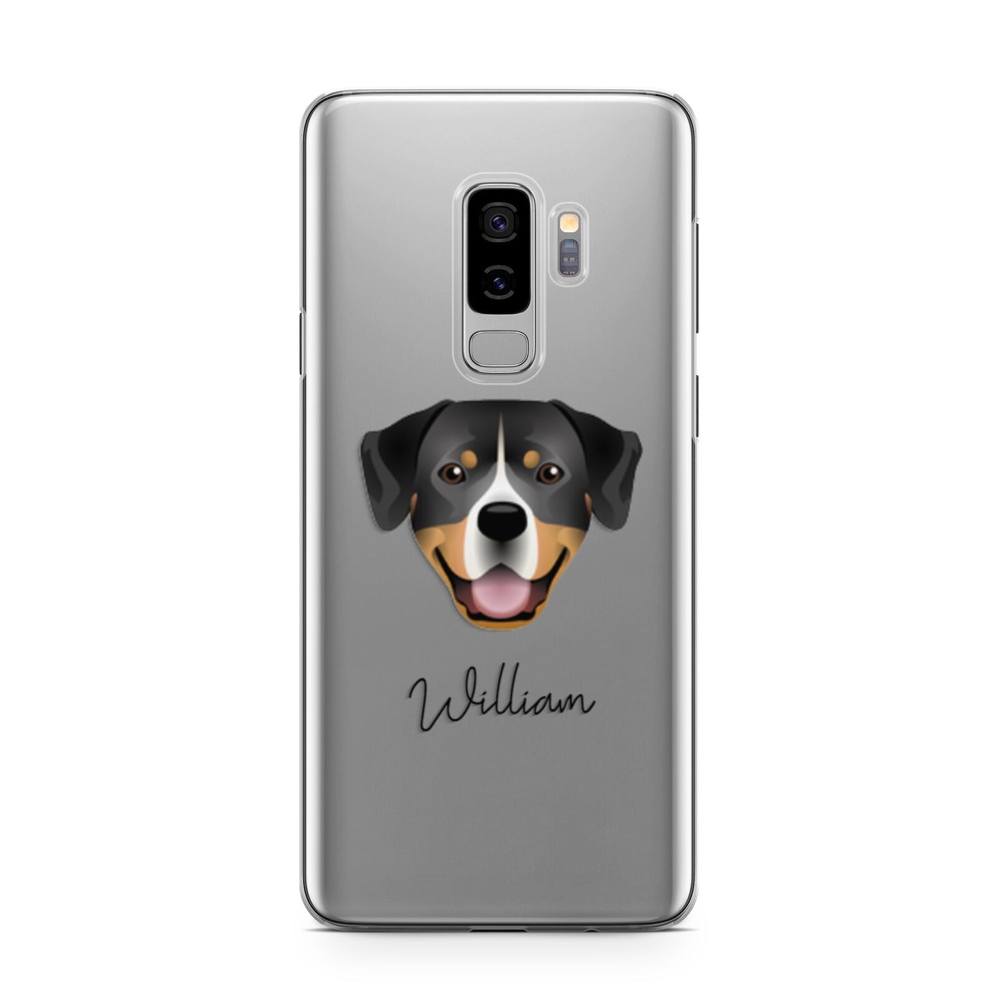 Entlebucher Mountain Dog Personalised Samsung Galaxy S9 Plus Case on Silver phone