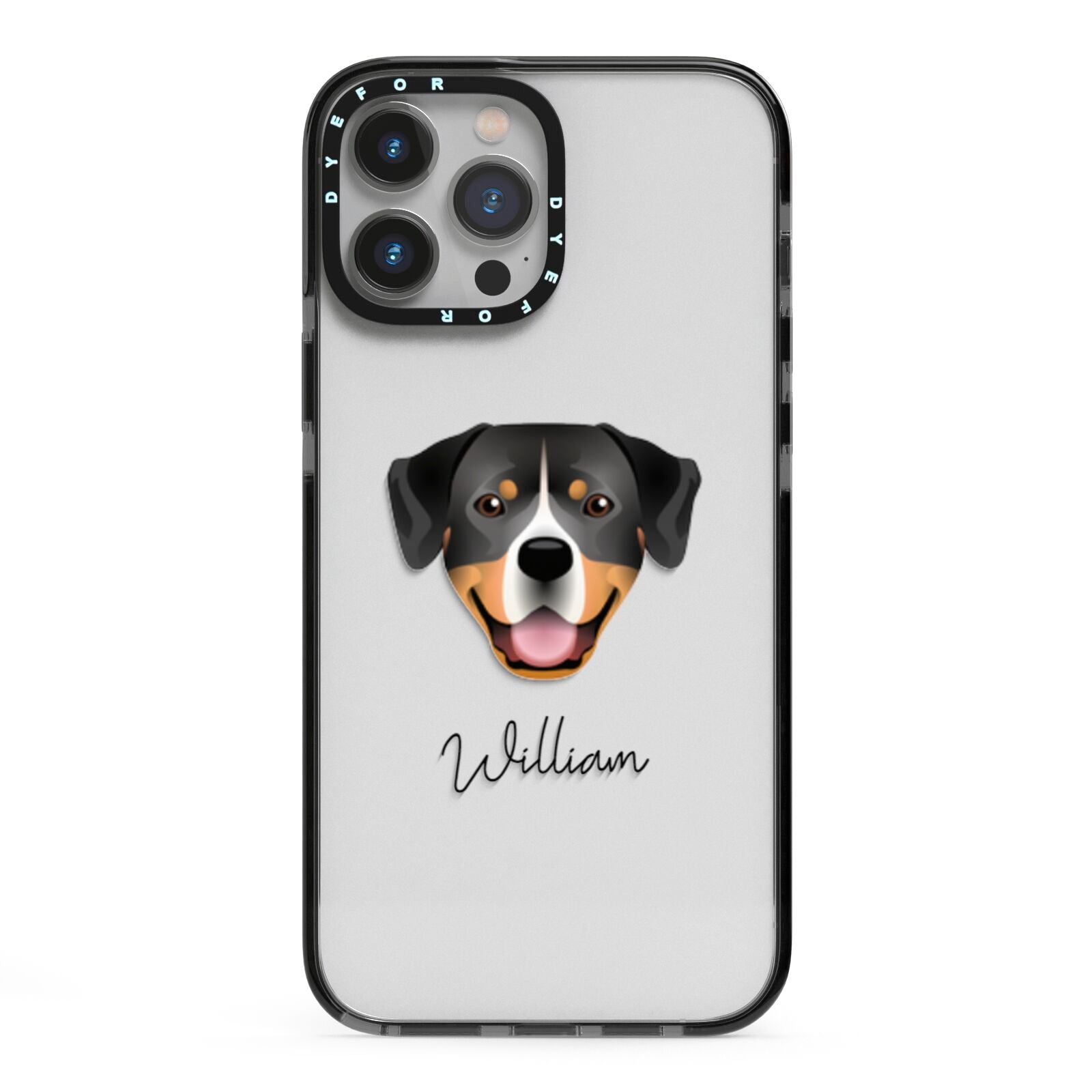 Entlebucher Mountain Dog Personalised iPhone 13 Pro Max Black Impact Case on Silver phone