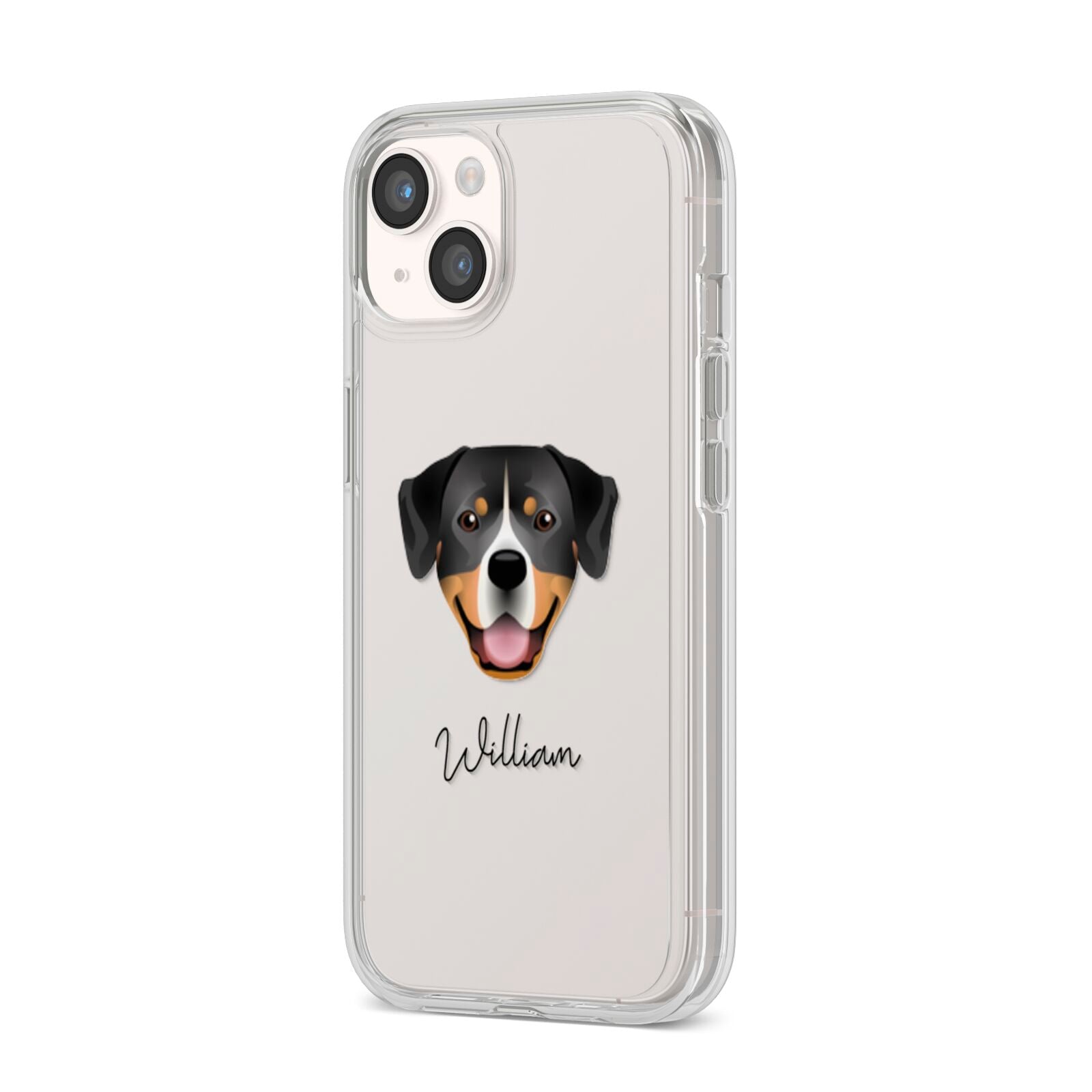 Entlebucher Mountain Dog Personalised iPhone 14 Clear Tough Case Starlight Angled Image
