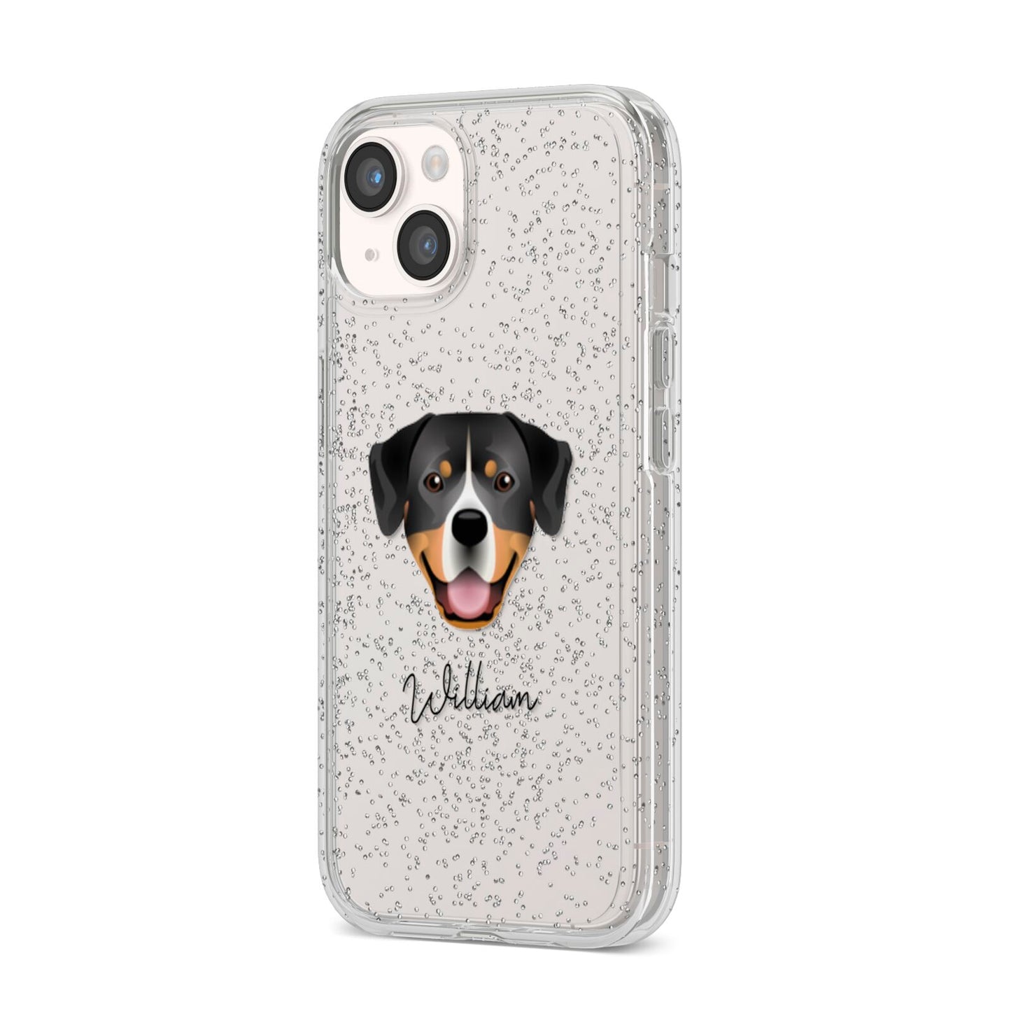 Entlebucher Mountain Dog Personalised iPhone 14 Glitter Tough Case Starlight Angled Image