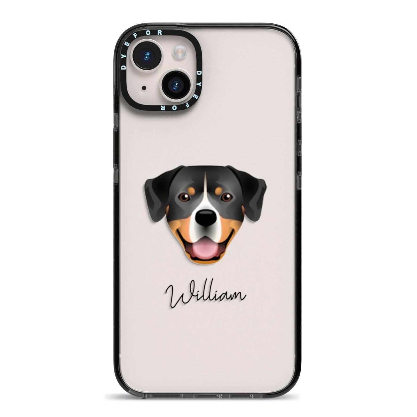 Entlebucher Mountain Dog Personalised iPhone 14 Plus Black Impact Case on Silver phone