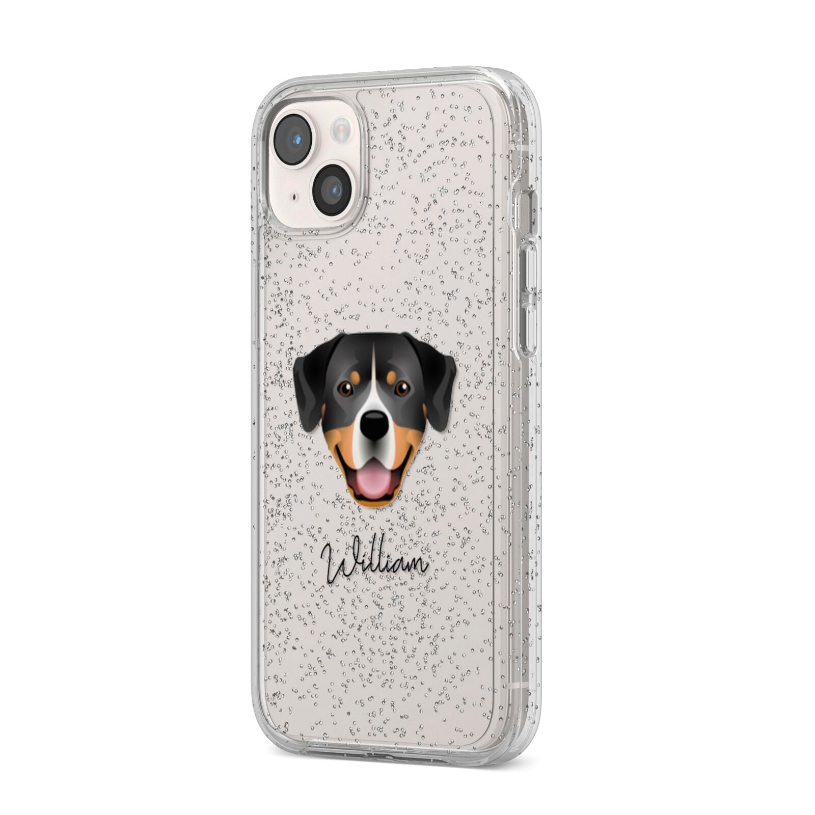 Entlebucher Mountain Dog Personalised iPhone 14 Plus Glitter Tough Case Starlight Angled Image