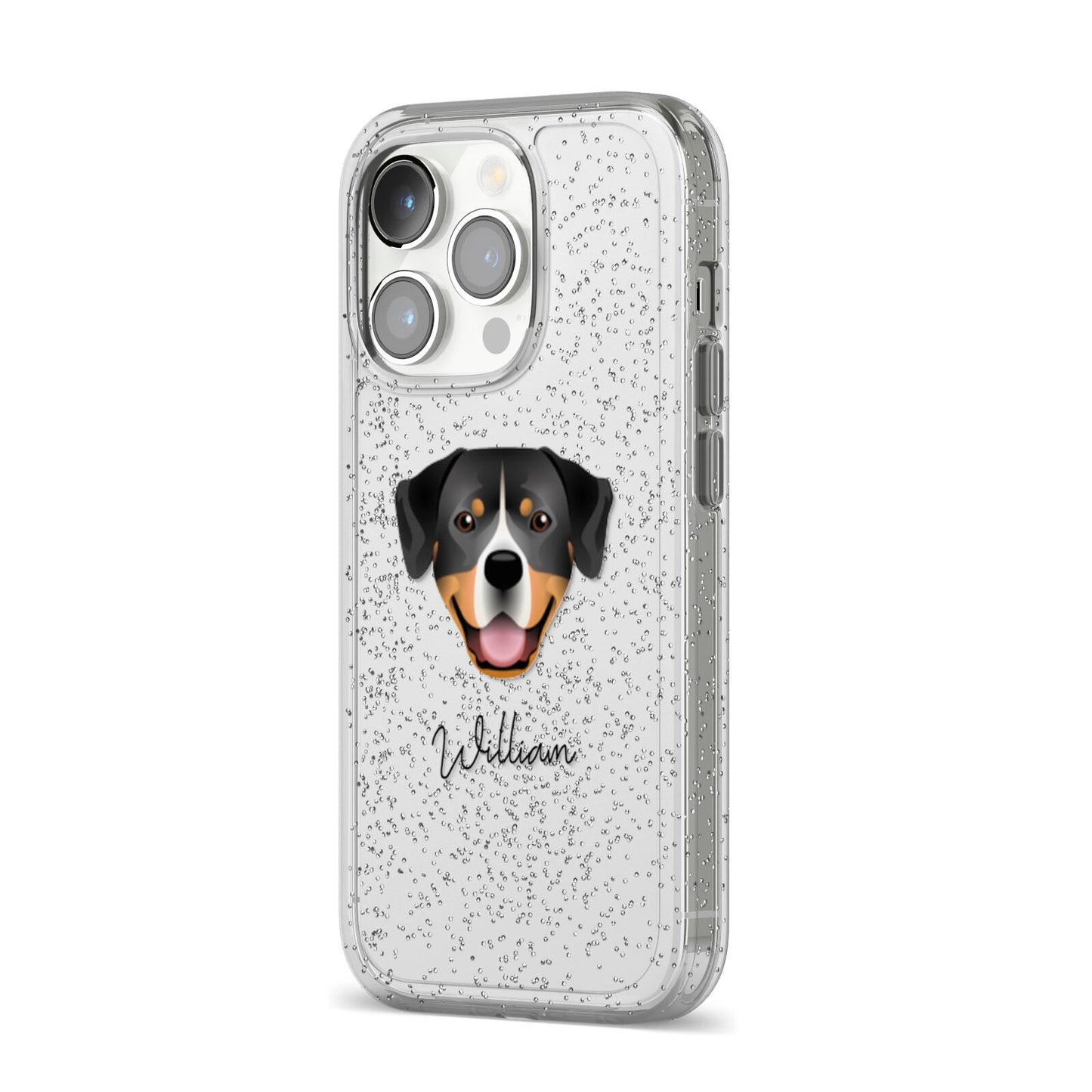 Entlebucher Mountain Dog Personalised iPhone 14 Pro Glitter Tough Case Silver Angled Image