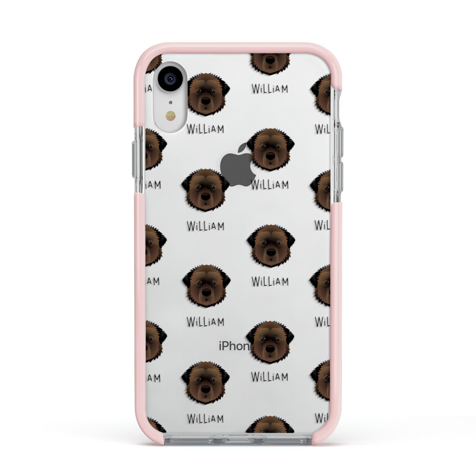 Estrela Mountain Dog Icon with Name Apple iPhone XR Impact Case Pink Edge on Silver Phone