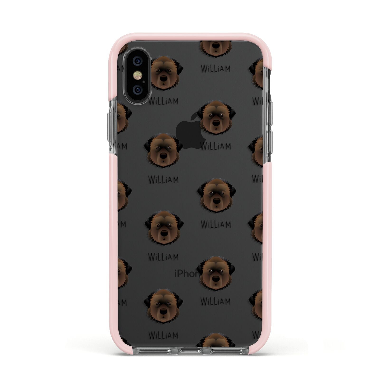 Estrela Mountain Dog Icon with Name Apple iPhone Xs Impact Case Pink Edge on Black Phone