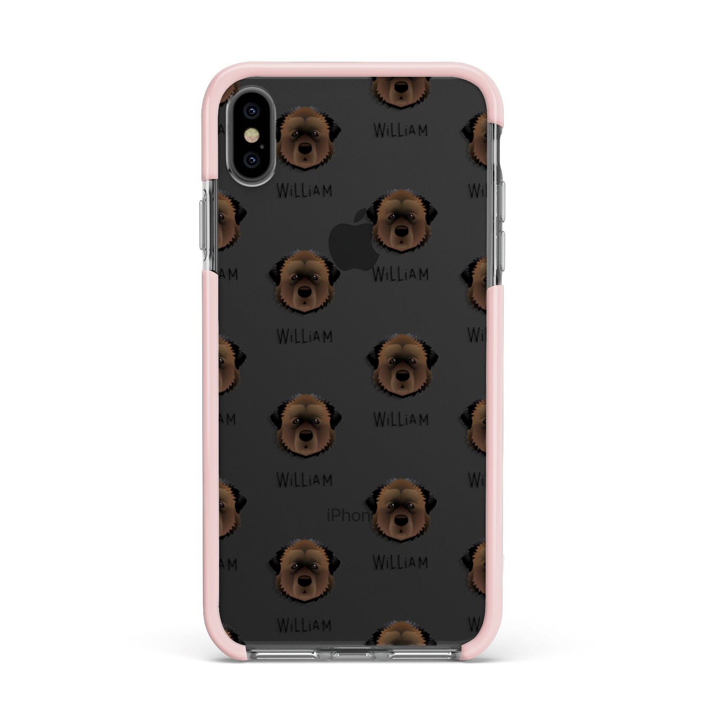 Estrela Mountain Dog Icon with Name Apple iPhone Xs Max Impact Case Pink Edge on Black Phone