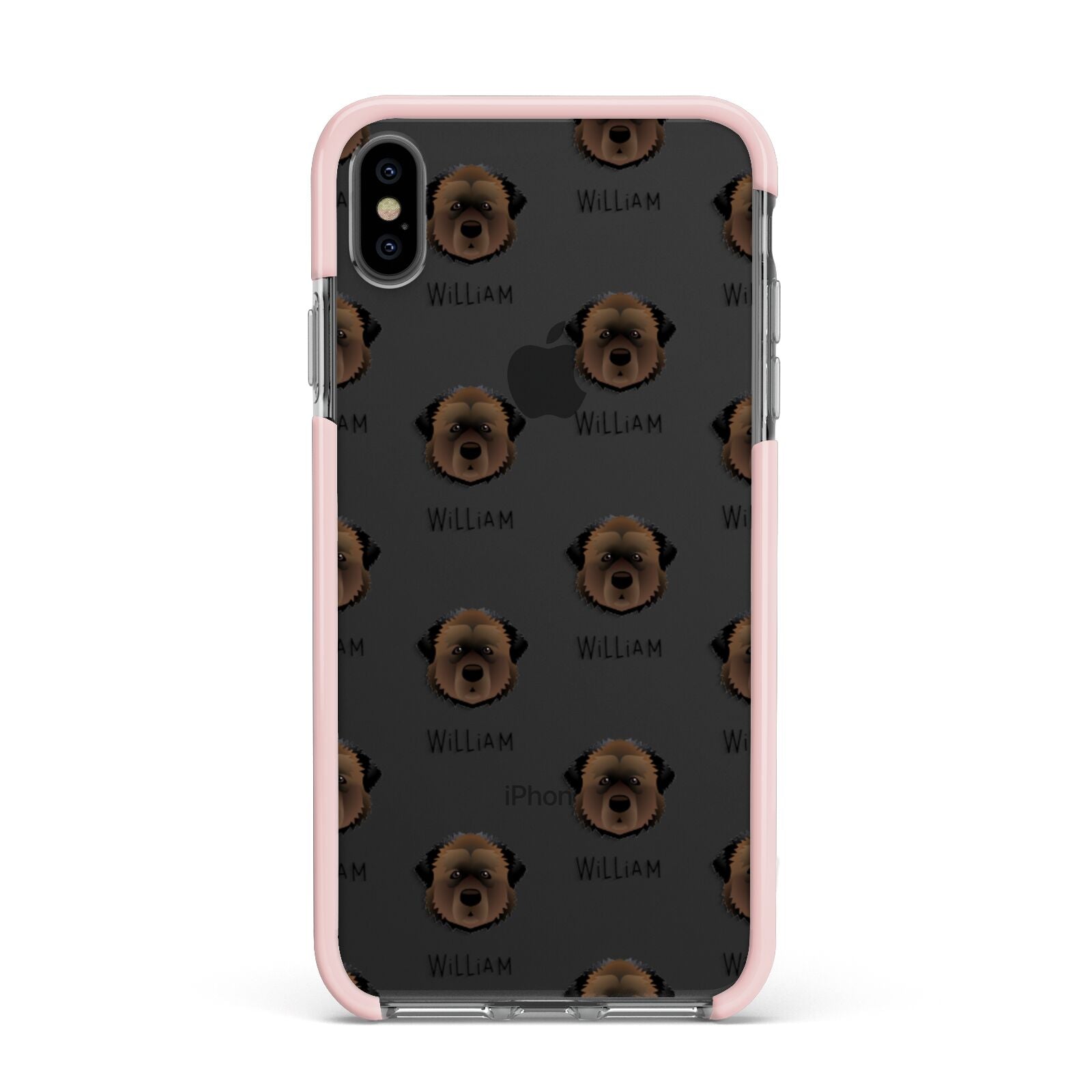 Estrela Mountain Dog Icon with Name Apple iPhone Xs Max Impact Case Pink Edge on Black Phone