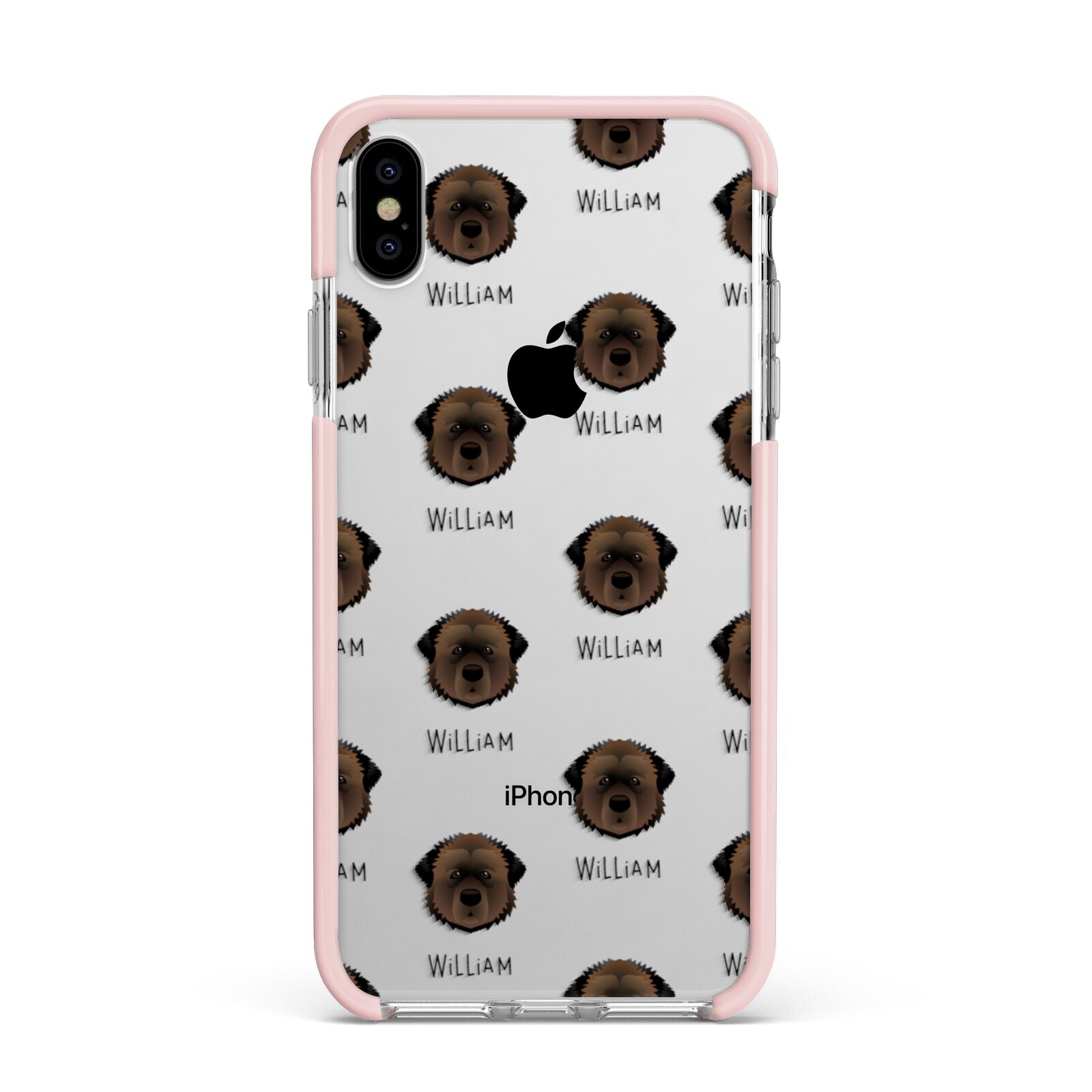 Estrela Mountain Dog Icon with Name Apple iPhone Xs Max Impact Case Pink Edge on Silver Phone