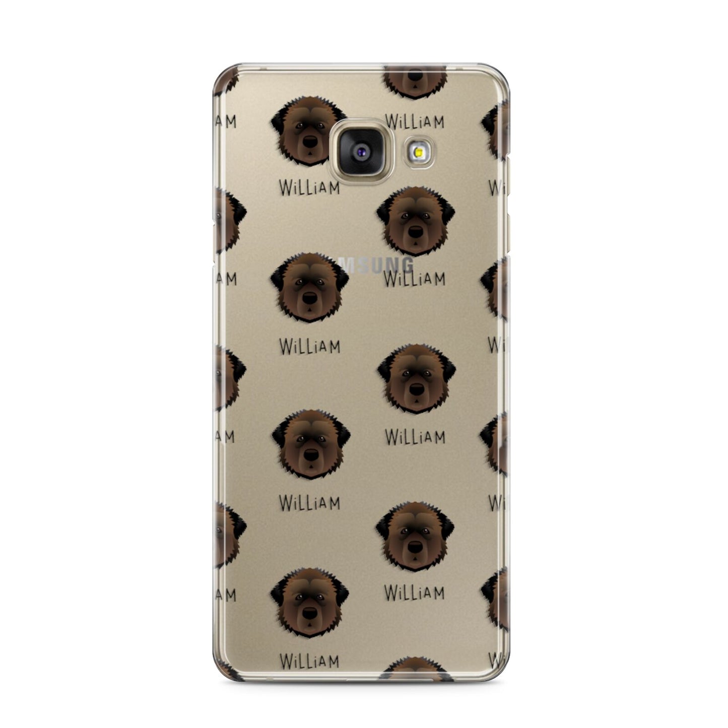 Estrela Mountain Dog Icon with Name Samsung Galaxy A3 2016 Case on gold phone