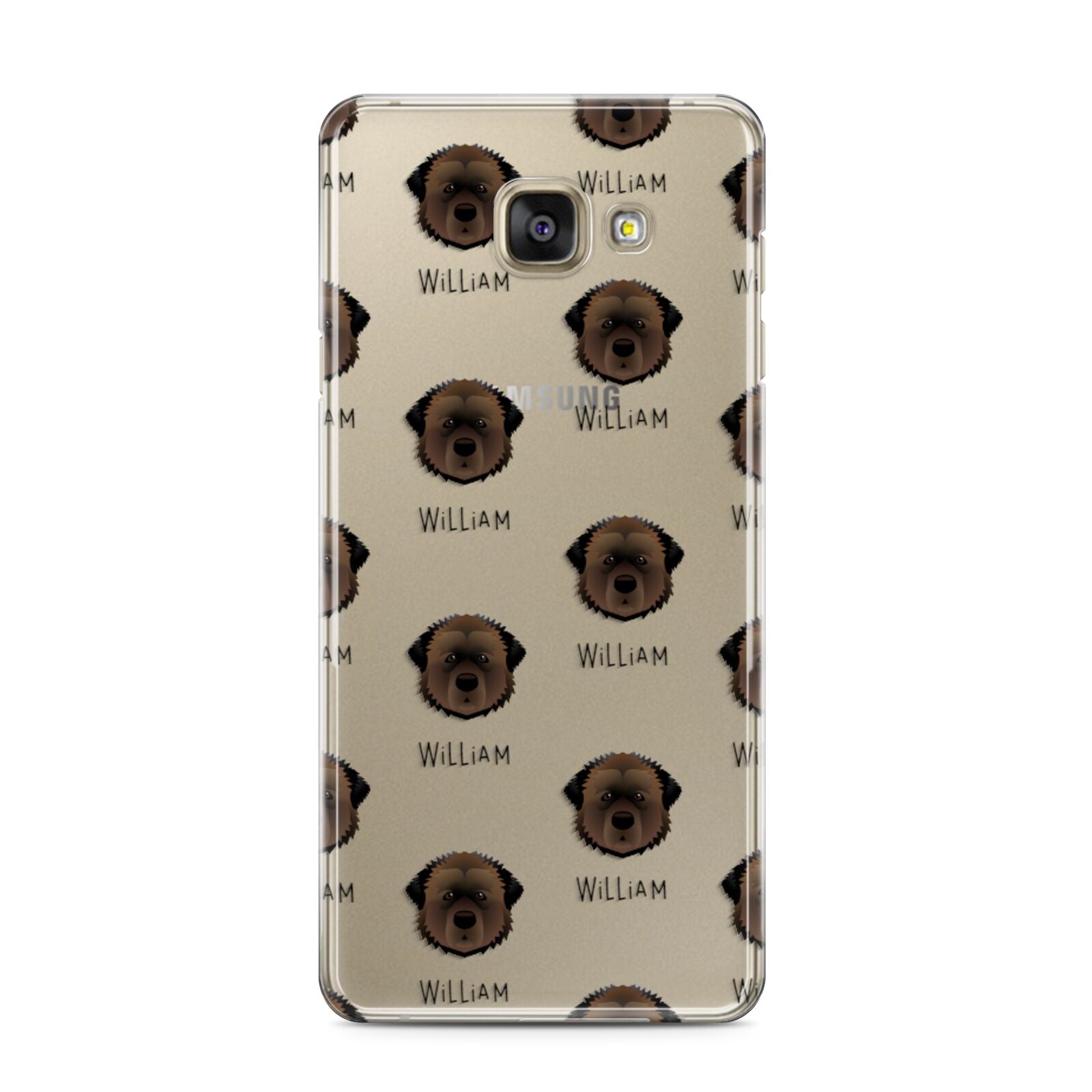 Estrela Mountain Dog Icon with Name Samsung Galaxy A3 2016 Case on gold phone