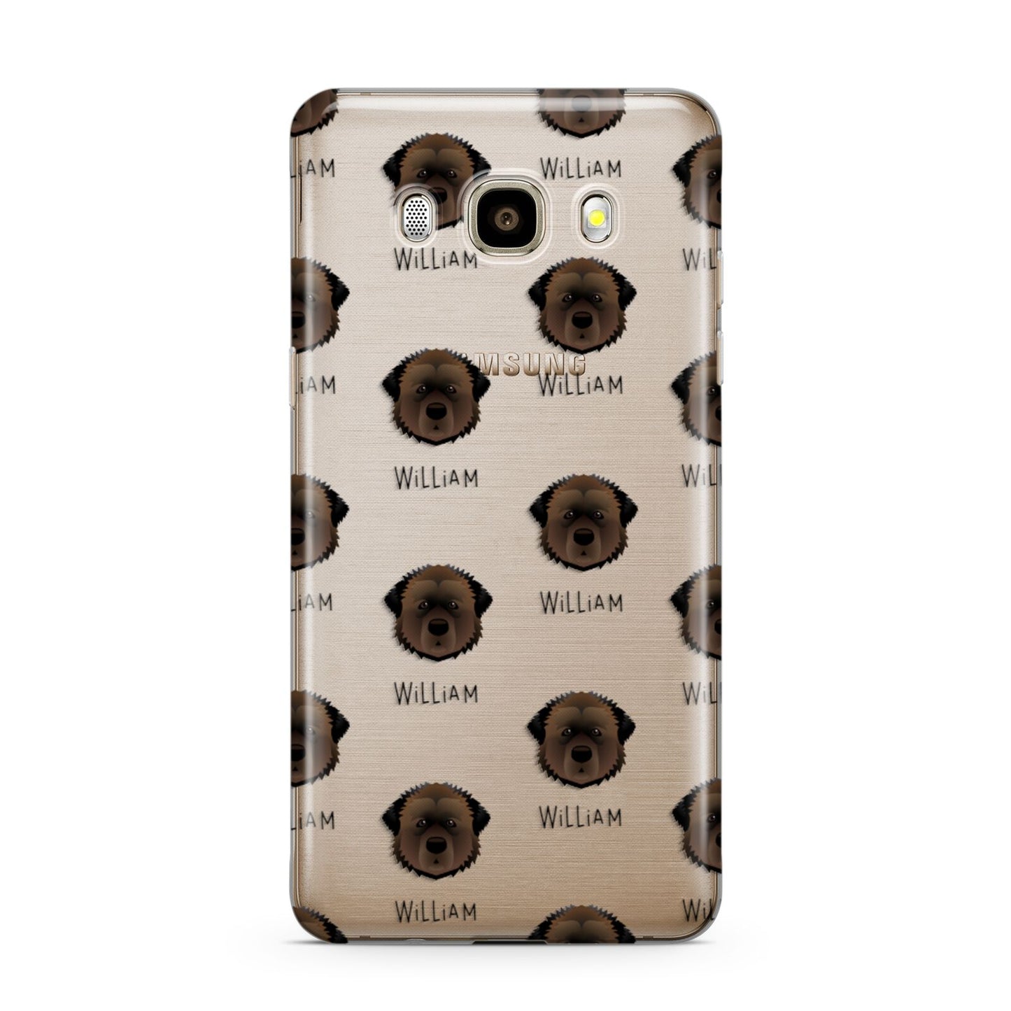 Estrela Mountain Dog Icon with Name Samsung Galaxy J7 2016 Case on gold phone