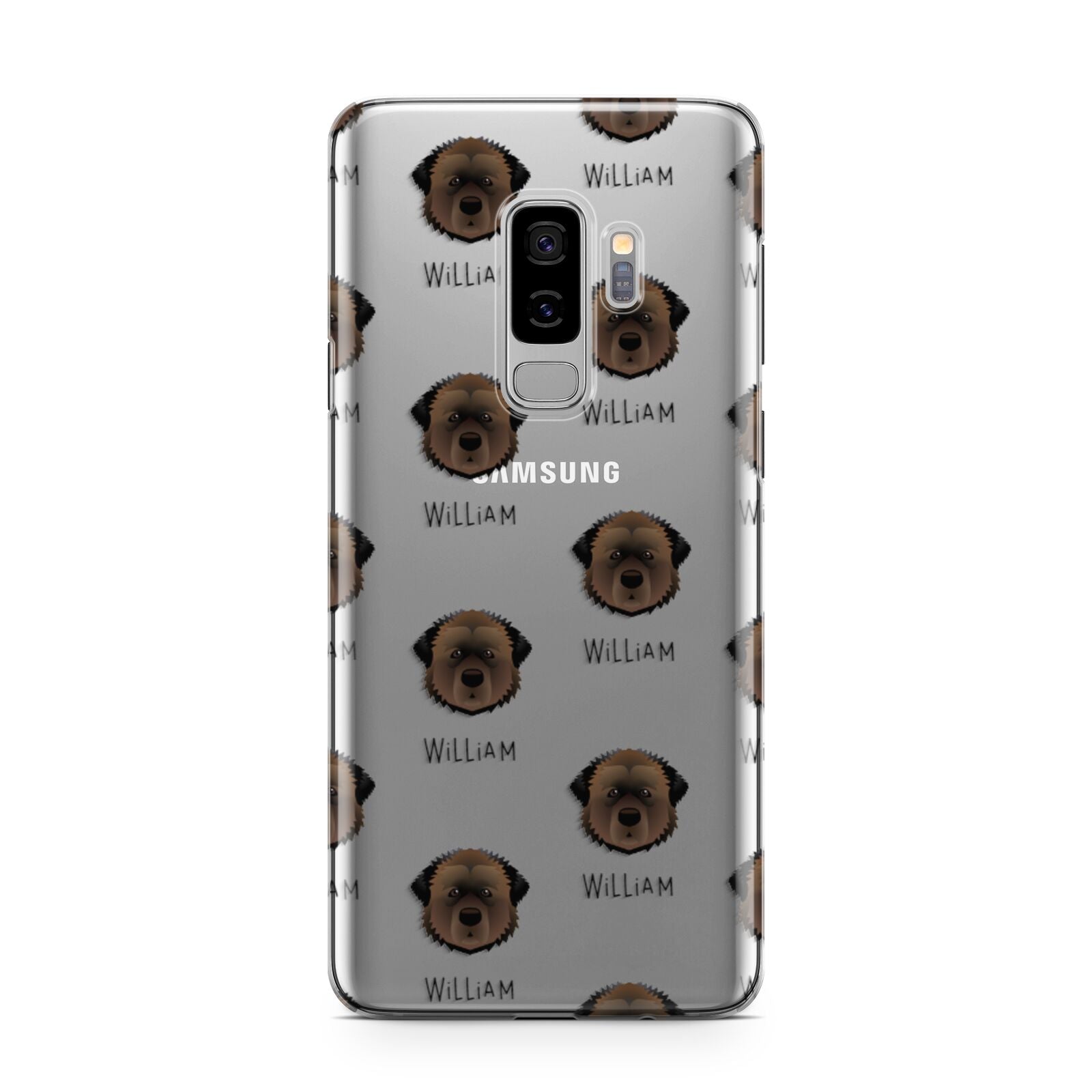 Estrela Mountain Dog Icon with Name Samsung Galaxy S9 Plus Case on Silver phone