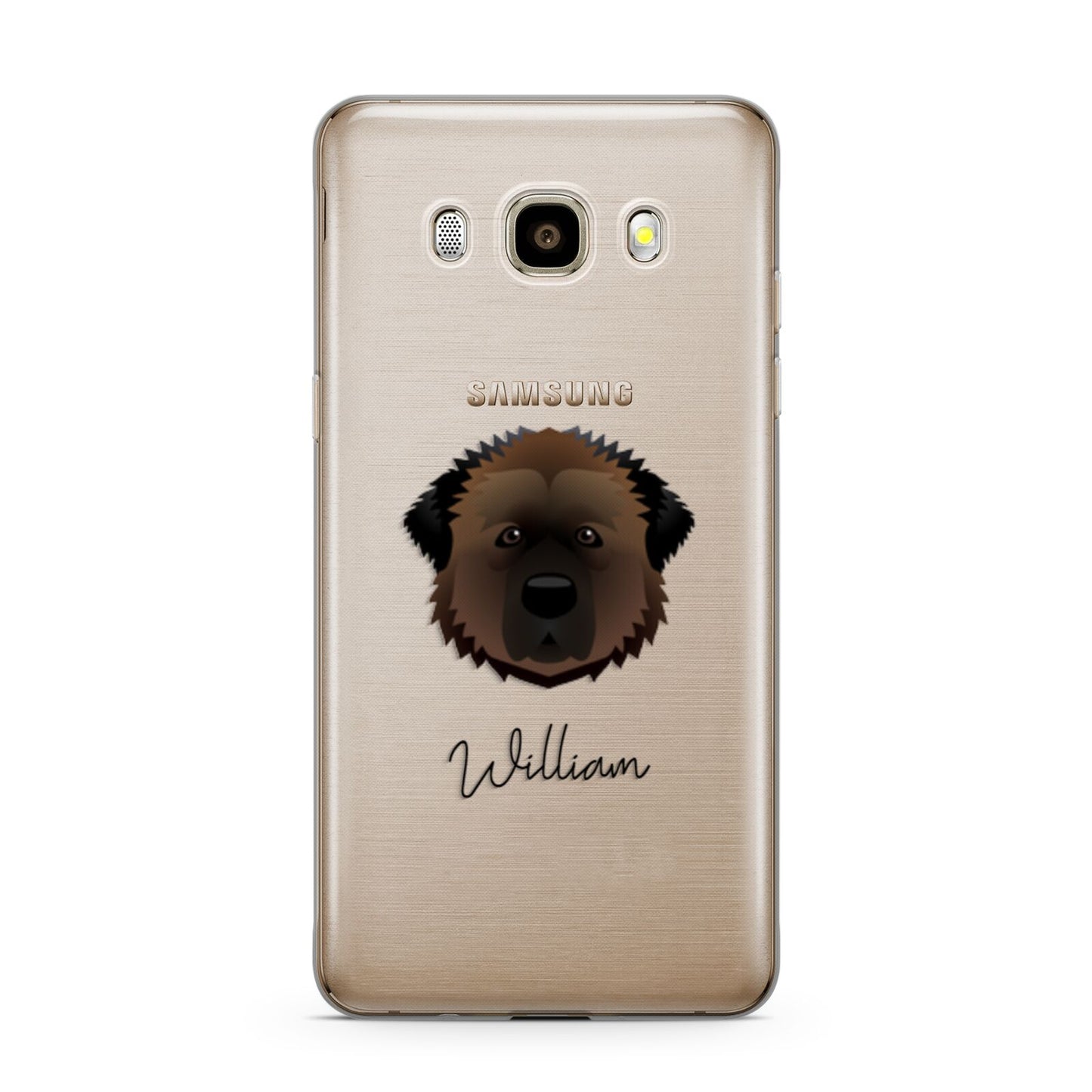 Estrela Mountain Dog Personalised Samsung Galaxy J7 2016 Case on gold phone