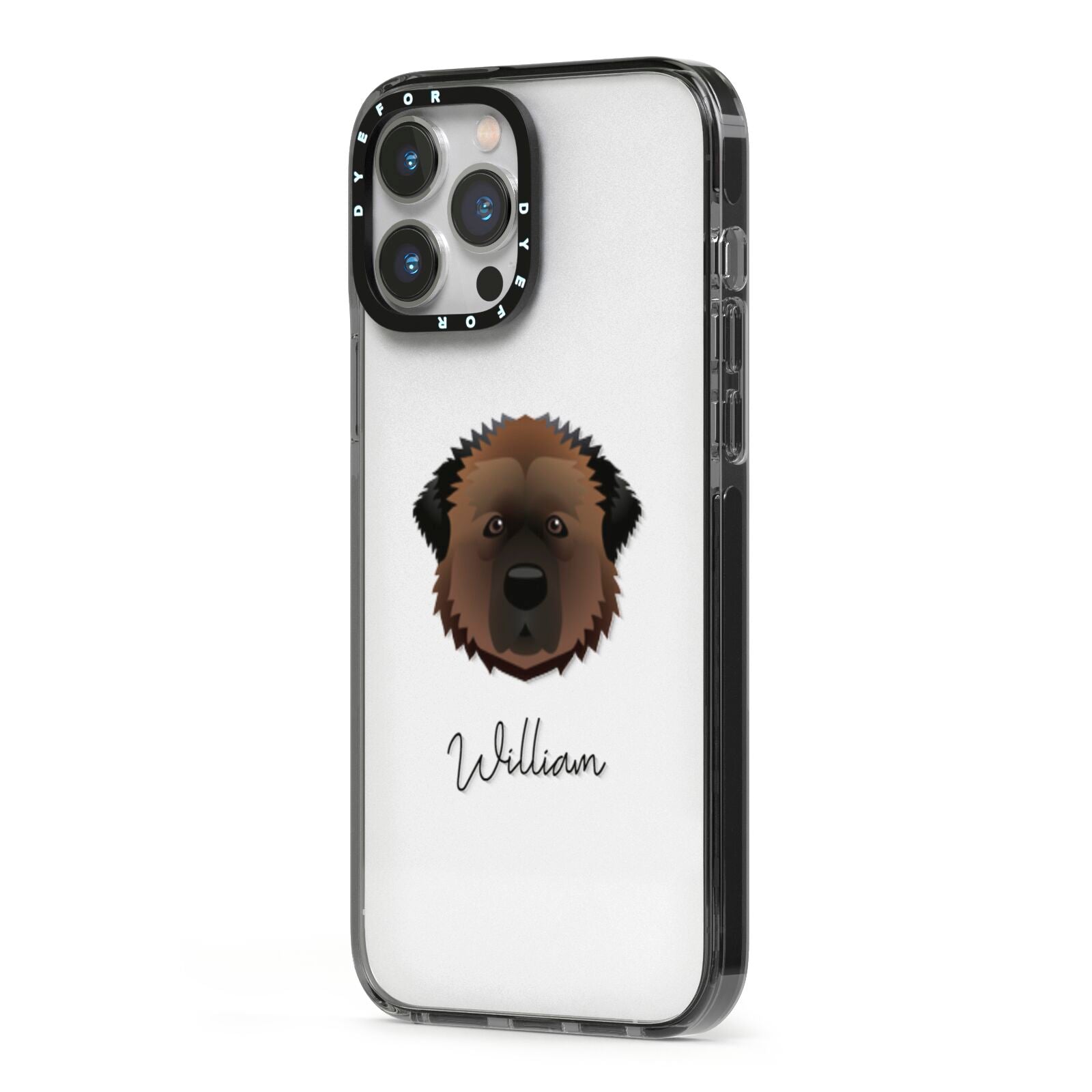 Estrela Mountain Dog Personalised iPhone 13 Pro Max Black Impact Case Side Angle on Silver phone