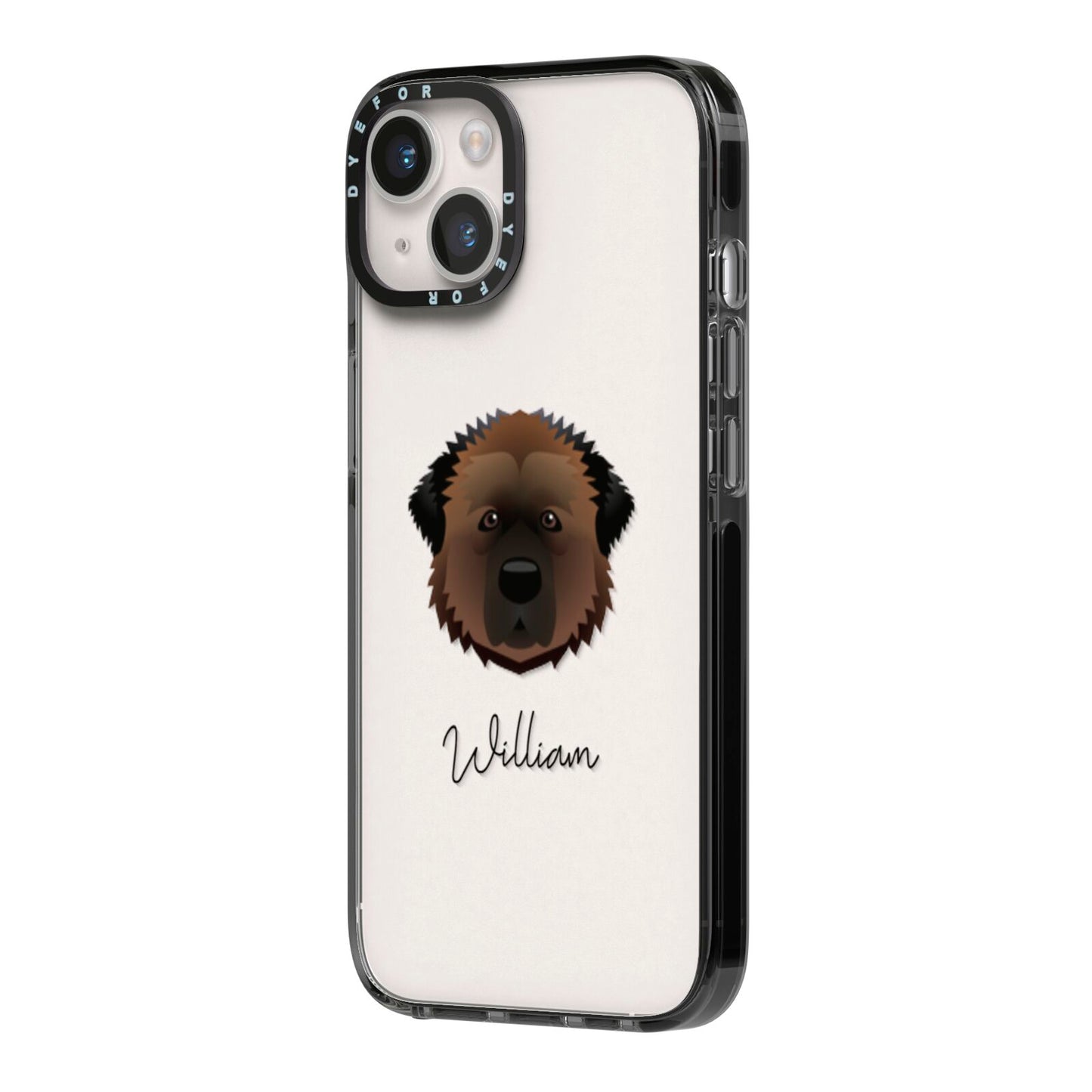Estrela Mountain Dog Personalised iPhone 14 Black Impact Case Side Angle on Silver phone