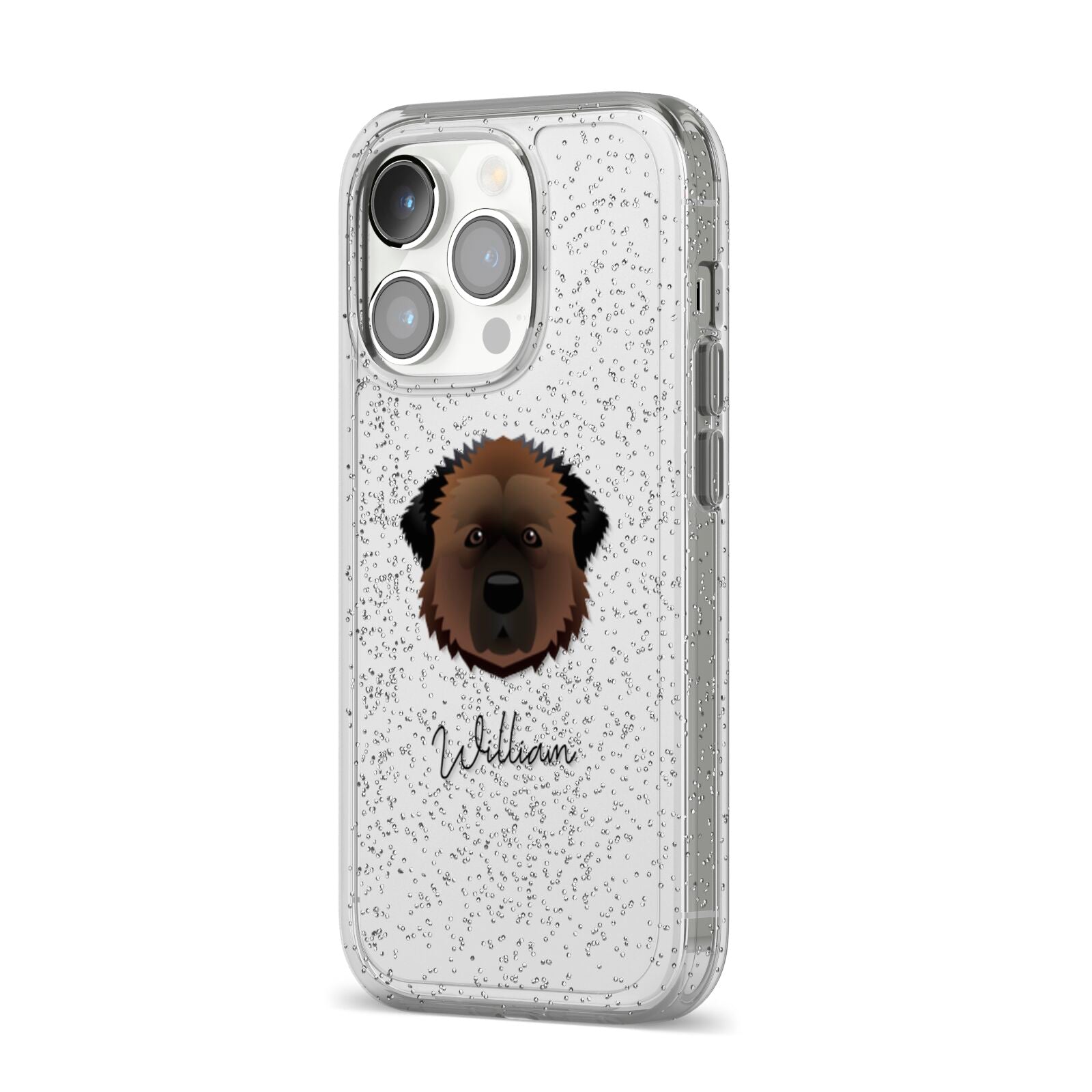 Estrela Mountain Dog Personalised iPhone 14 Pro Glitter Tough Case Silver Angled Image