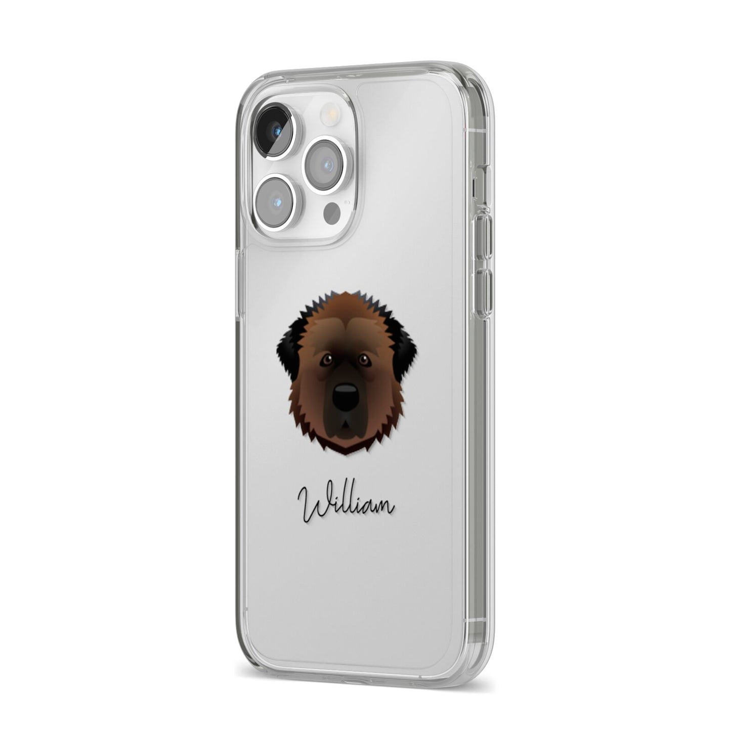 Estrela Mountain Dog Personalised iPhone 14 Pro Max Clear Tough Case Silver Angled Image