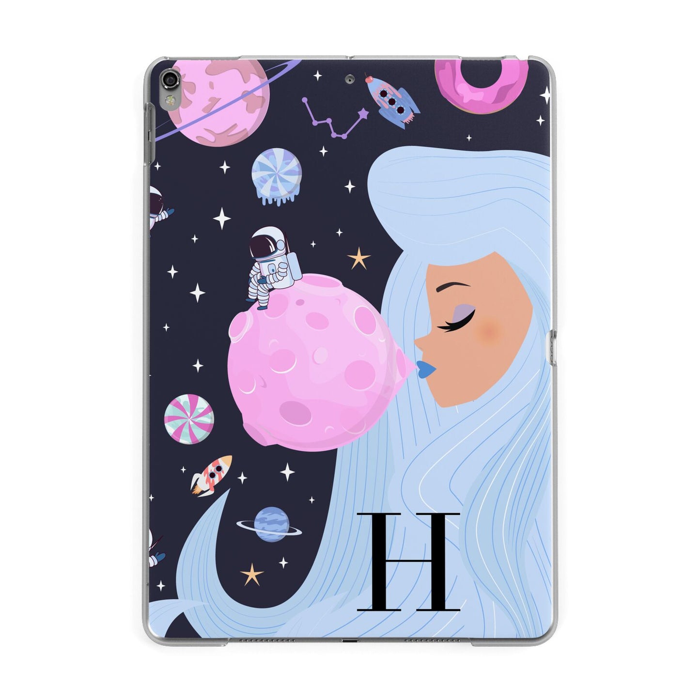 Ethereal Goddess in Space with Initial Apple iPad Grey Case