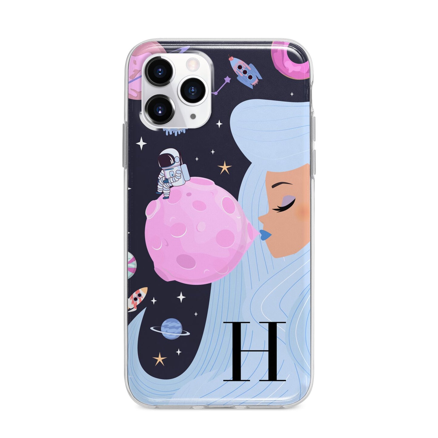 Ethereal Goddess in Space with Initial Apple iPhone 11 Pro Max in Silver with Bumper Case