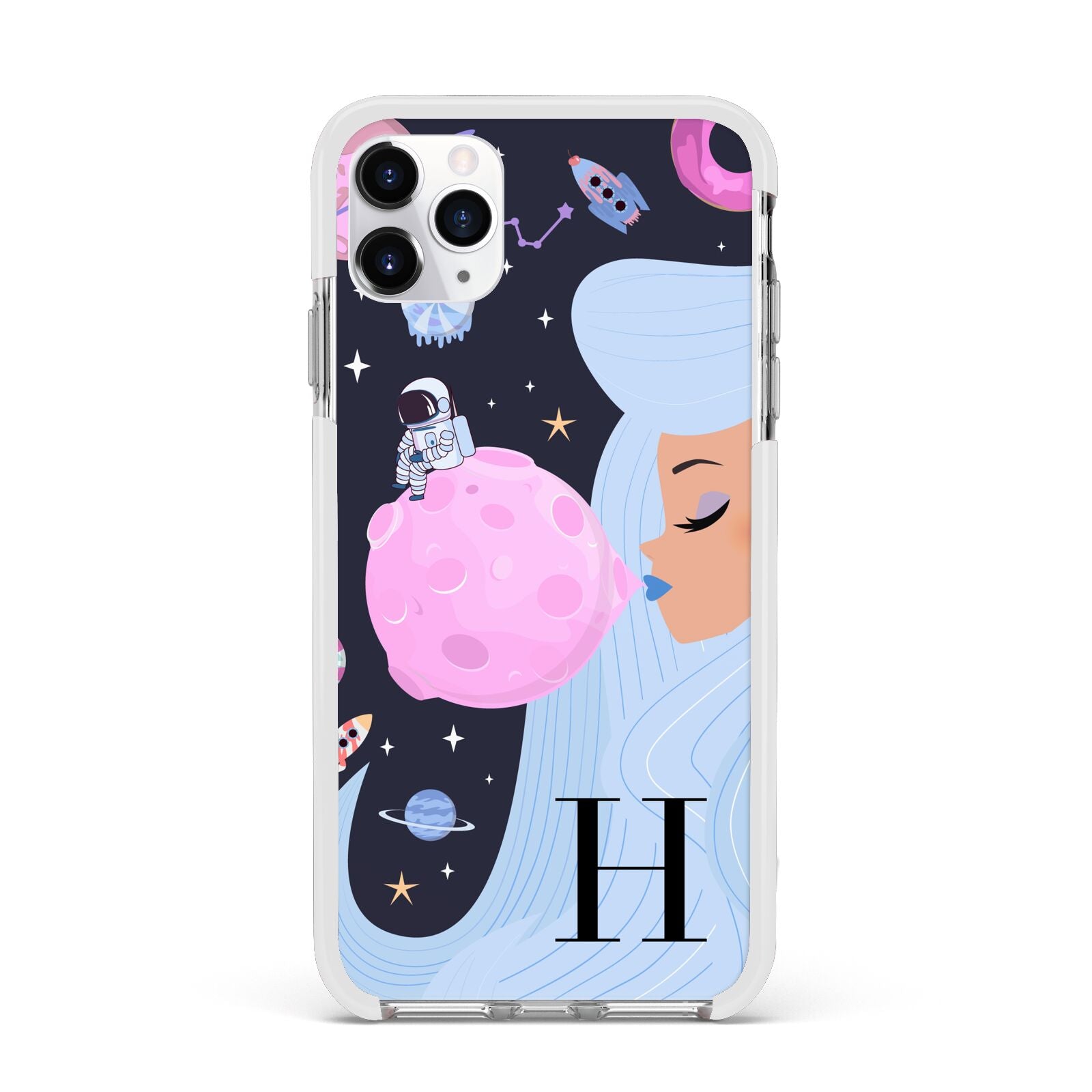 Ethereal Goddess in Space with Initial Apple iPhone 11 Pro Max in Silver with White Impact Case
