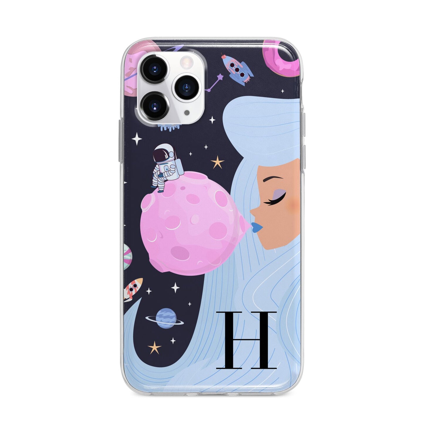 Ethereal Goddess in Space with Initial Apple iPhone 11 Pro in Silver with Bumper Case