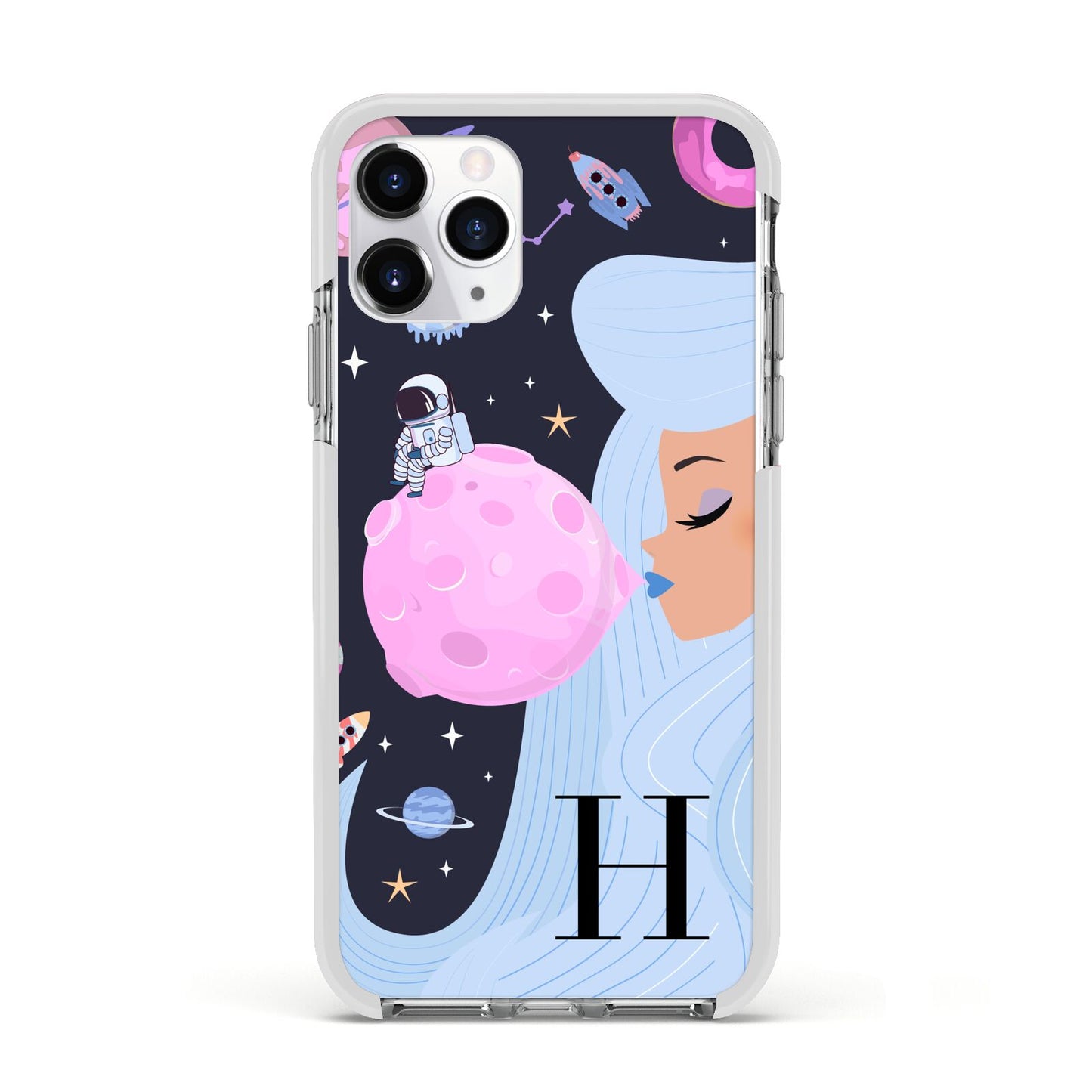 Ethereal Goddess in Space with Initial Apple iPhone 11 Pro in Silver with White Impact Case