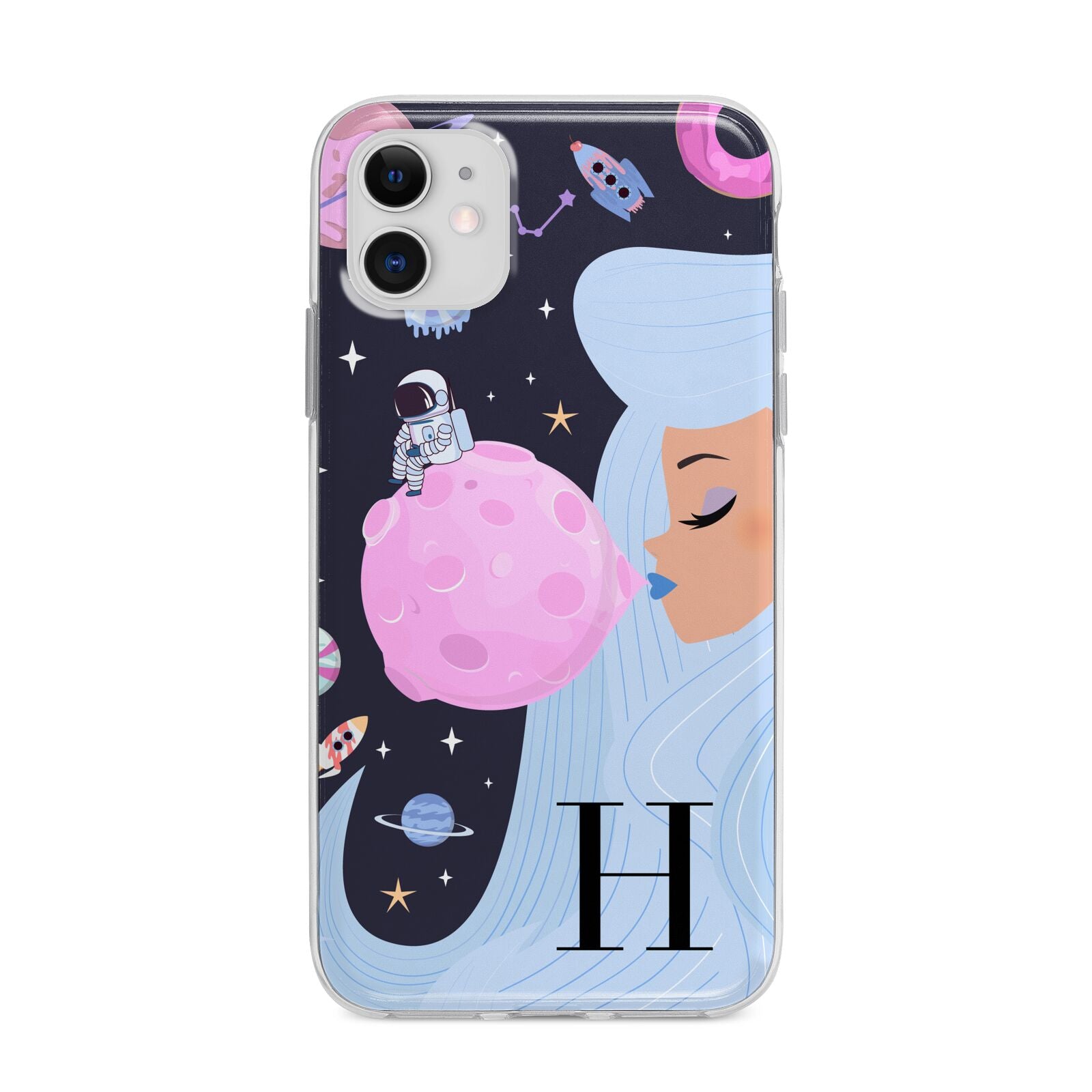 Ethereal Goddess in Space with Initial Apple iPhone 11 in White with Bumper Case