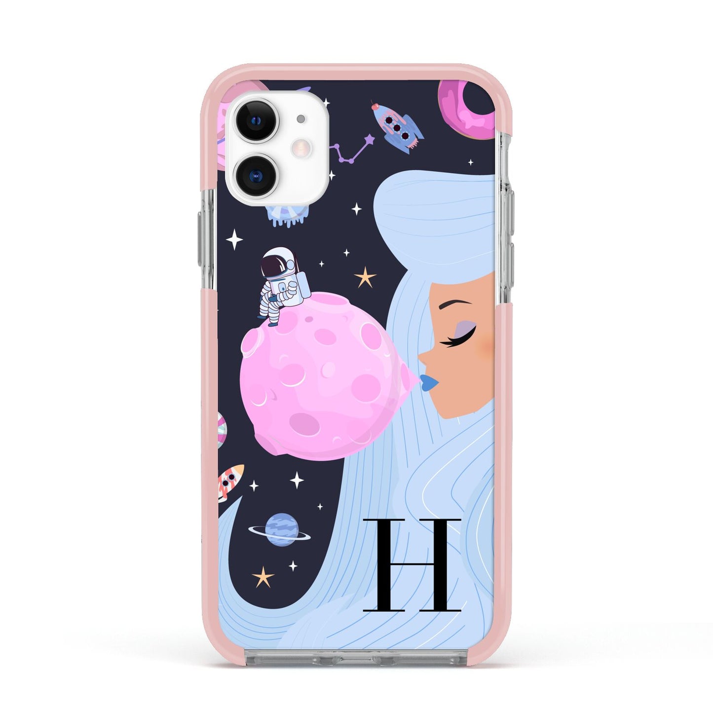 Ethereal Goddess in Space with Initial Apple iPhone 11 in White with Pink Impact Case