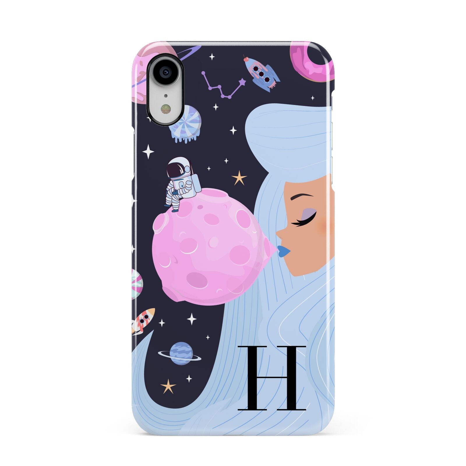 Ethereal Goddess in Space with Initial Apple iPhone XR White 3D Snap Case