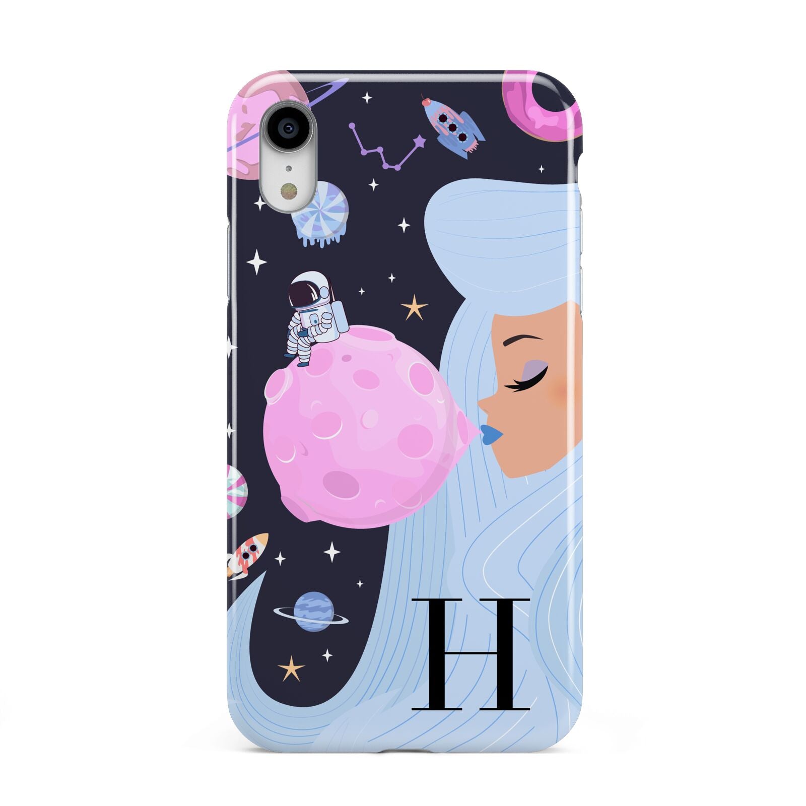 Ethereal Goddess in Space with Initial Apple iPhone XR White 3D Tough Case