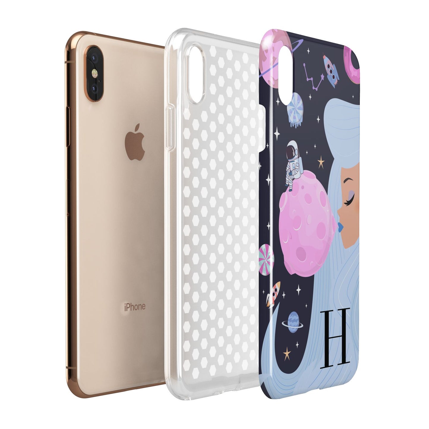 Ethereal Goddess in Space with Initial Apple iPhone Xs Max 3D Tough Case Expanded View
