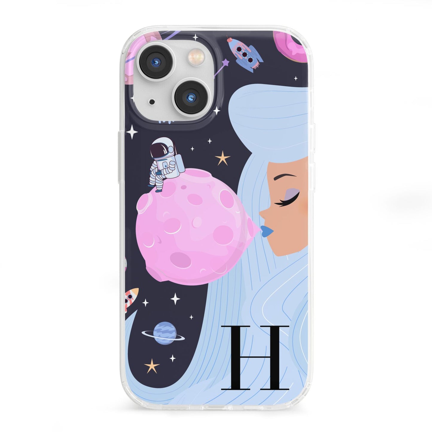 Ethereal Goddess in Space with Initial iPhone 13 Mini Clear Bumper Case