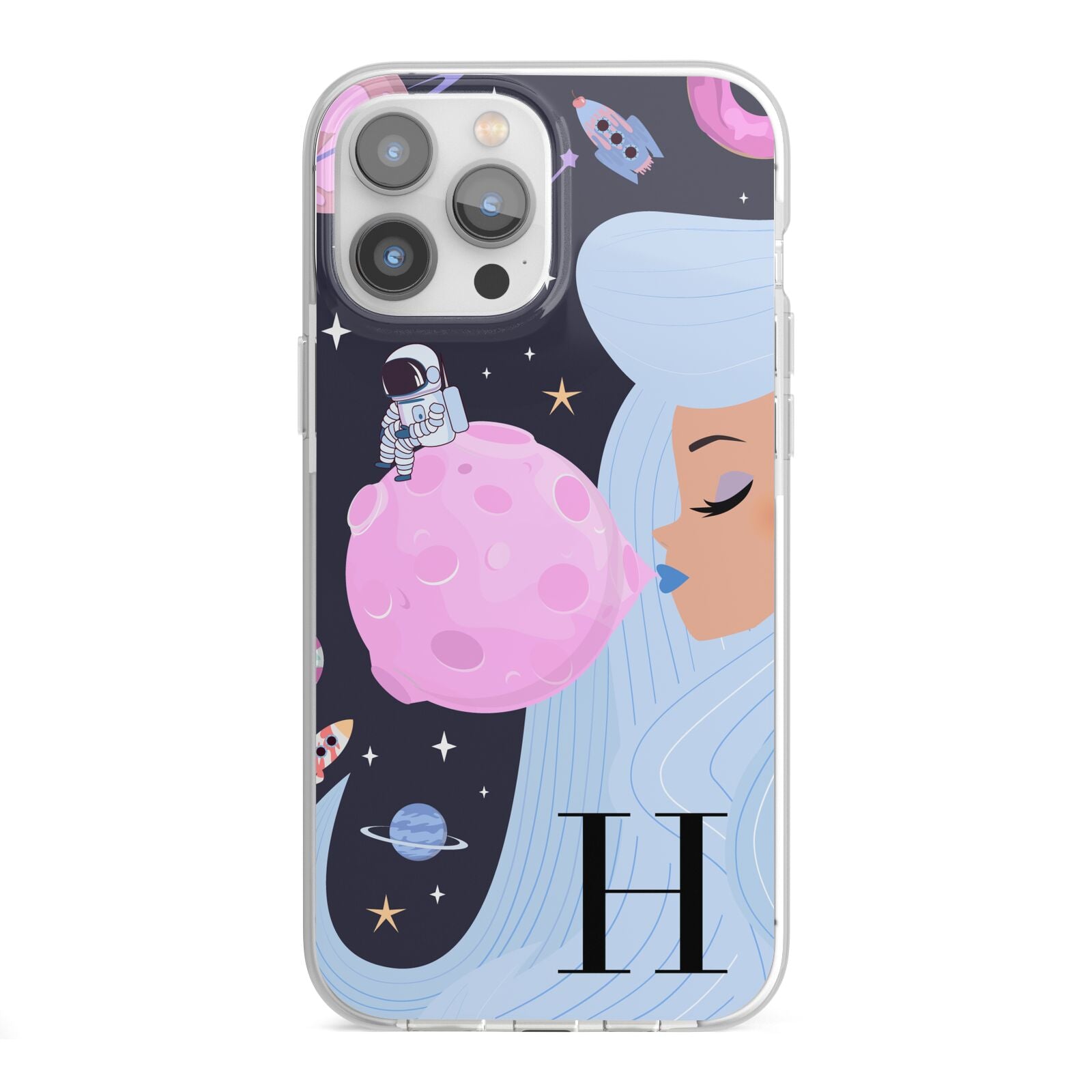 Ethereal Goddess in Space with Initial iPhone 13 Pro Max TPU Impact Case with White Edges