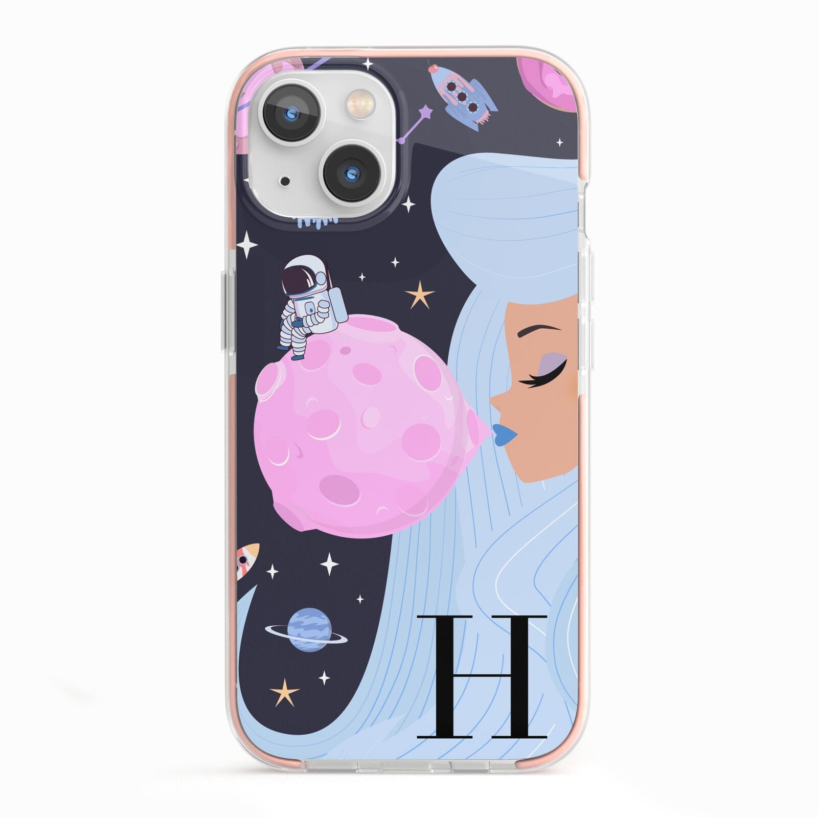 Ethereal Goddess in Space with Initial iPhone 13 TPU Impact Case with Pink Edges
