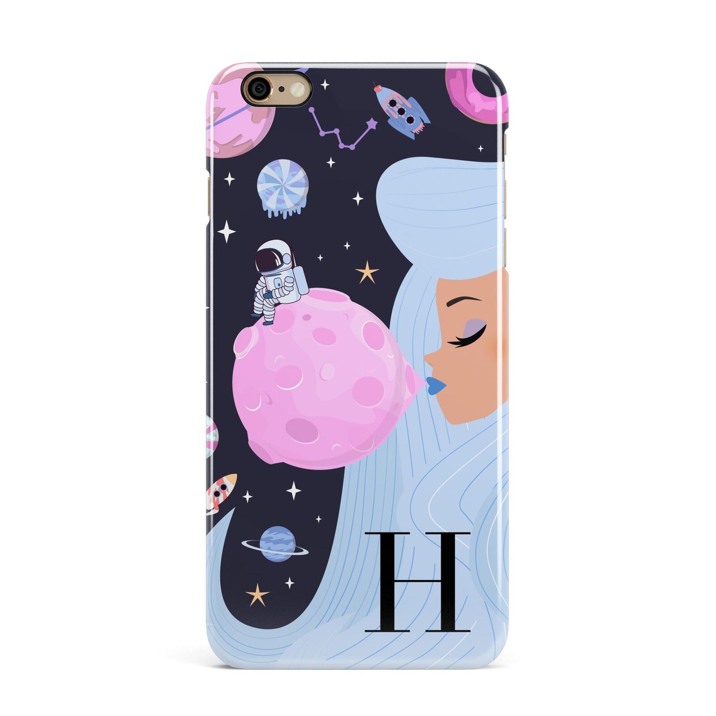 Ethereal Goddess in Space with Initial iPhone 6 Plus 3D Snap Case on Gold Phone